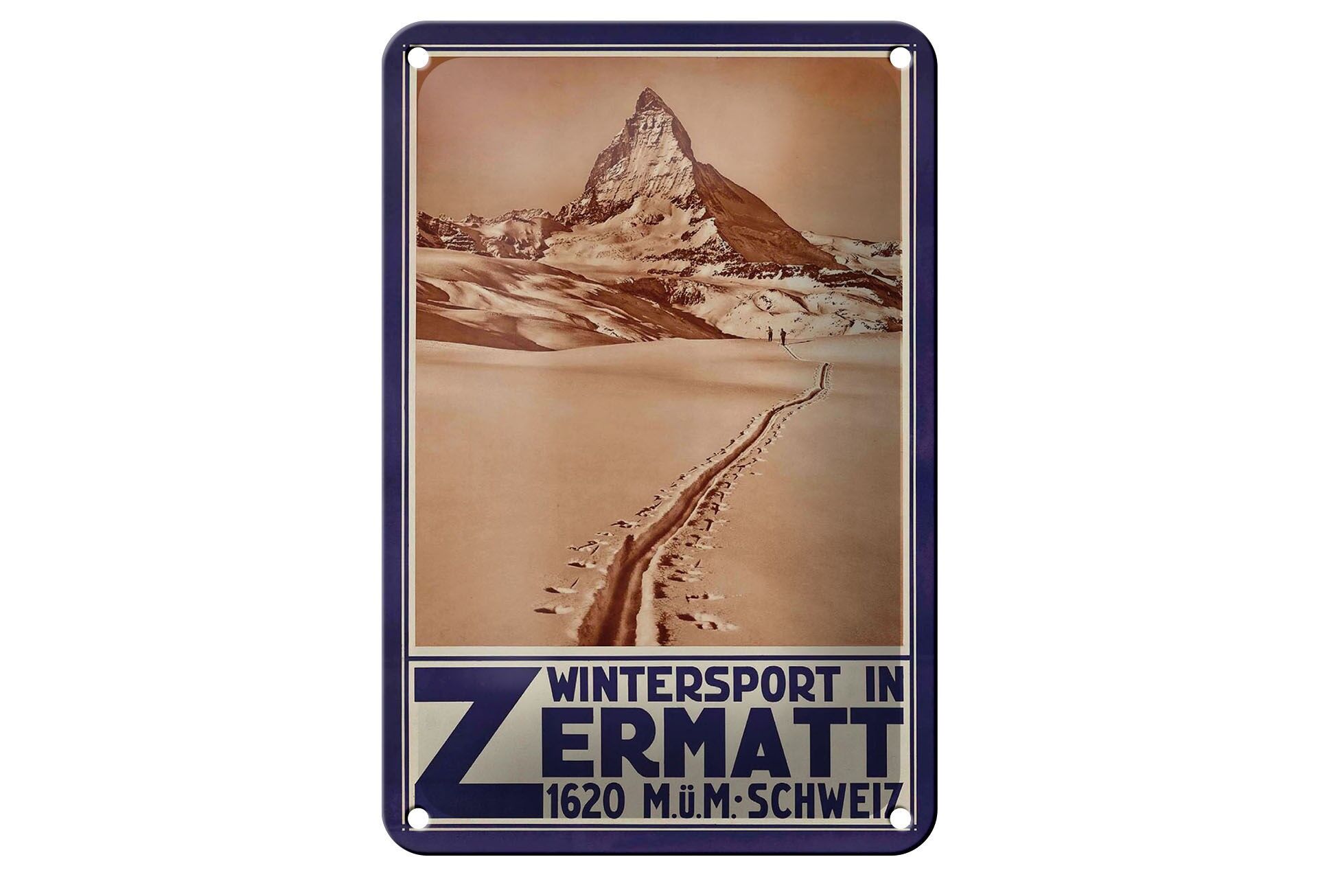 Blechschild Reise 12x18 cm Schweiz Wintersport im Zermatt 1620 M.ü.M Deko Schild