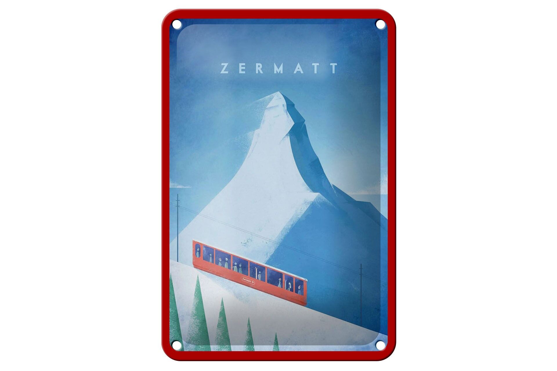 Blechschild Reise 12x18 cm Schweiz Zermatt Schnee Bahn Deko Schild
