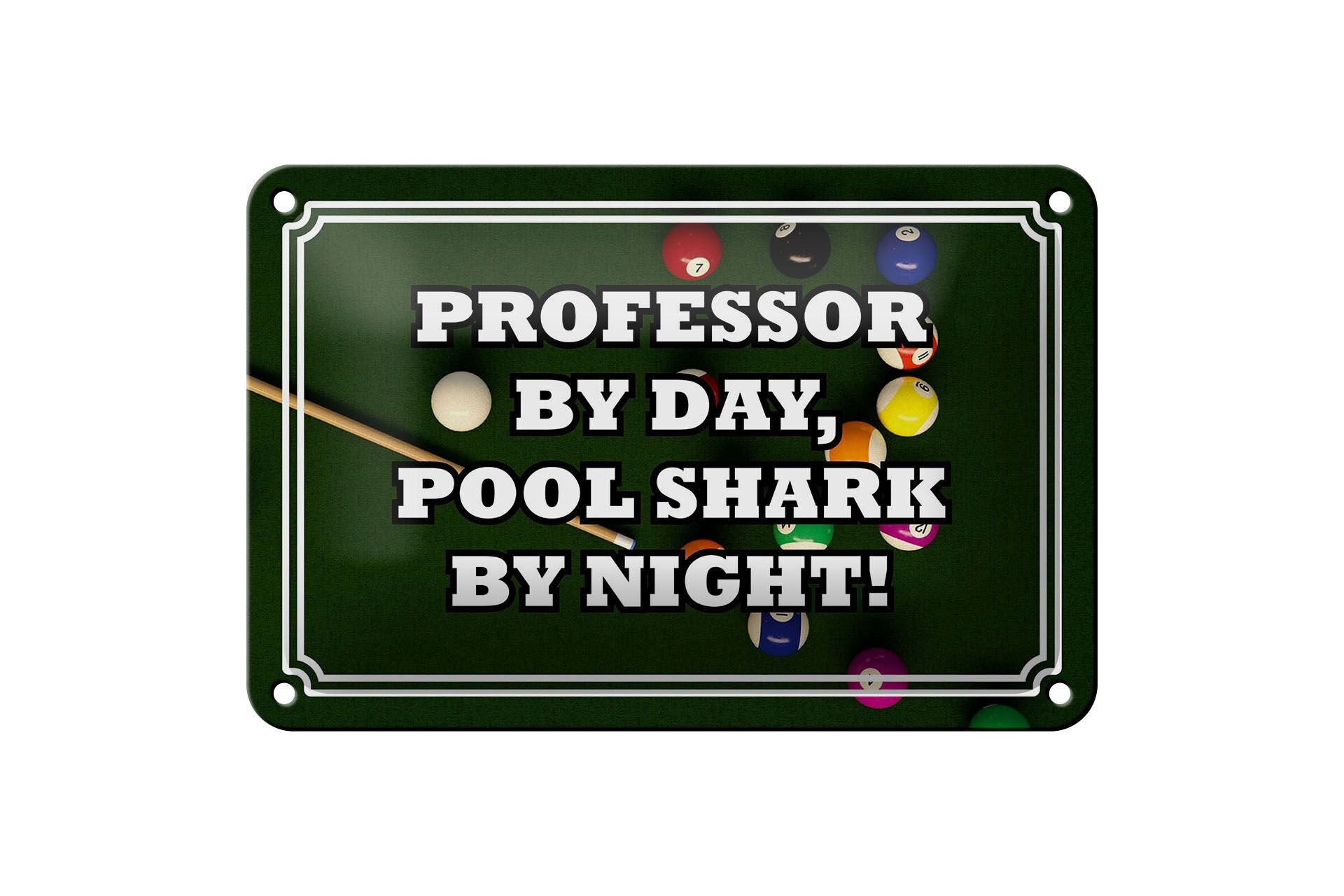 Blechschild Spruch 12x18 cm Professor by day, pool shark by night Deko Schild