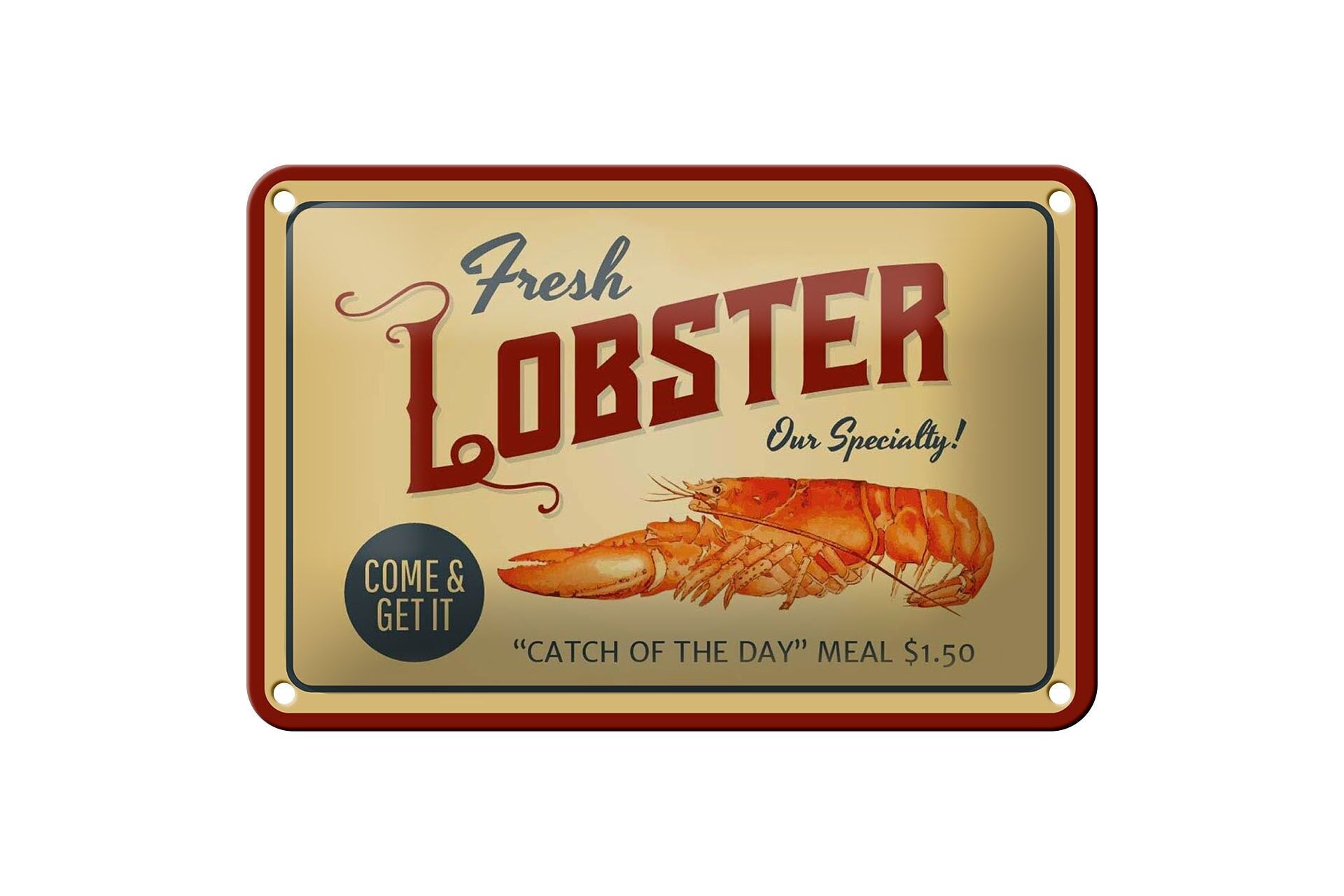 Blechschild Reklame 12x18 cm Fresh Lobster Retro Deko Schild