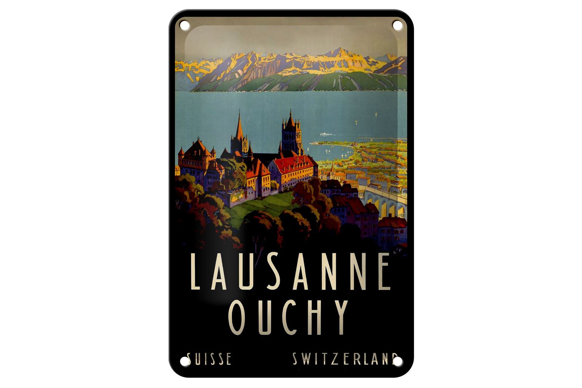 Blechschild Reise 12x18 cm Schweiz Lausanne Ouchy Deko Schild