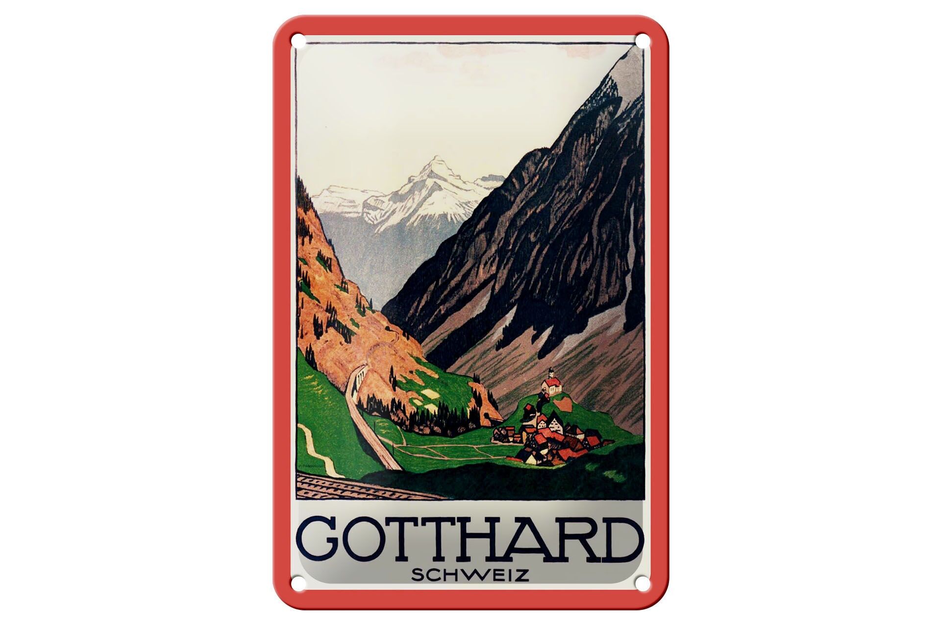 Blechschild Reise 12x18 cm Gotthard Schweiz Nostalgie Deko Schild
