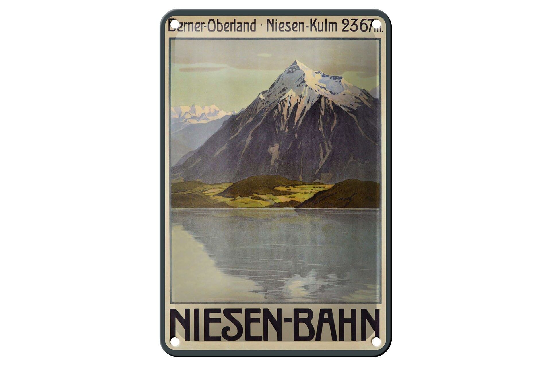 Blechschild Reise 12x18 cm Berner Oberland Niesen Bahn Deko Schild