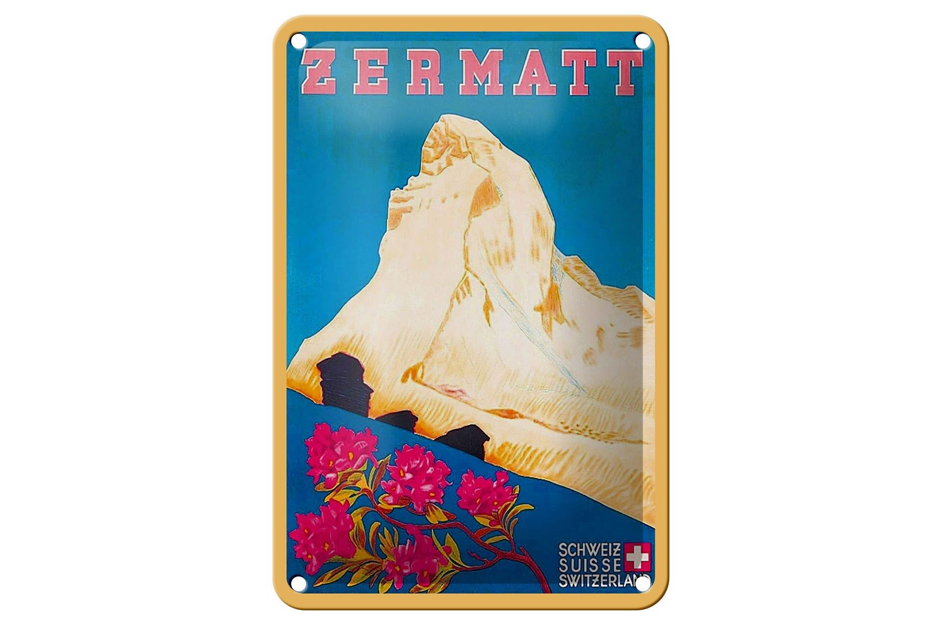 Blechschild Reise 12x18 cm Schweiz Zermatt Retro Deko Schild