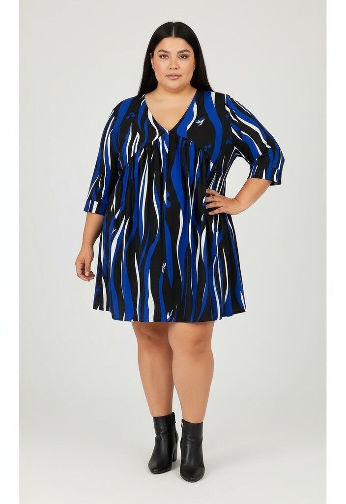 Abito stampato blu taglie forti (C6609)