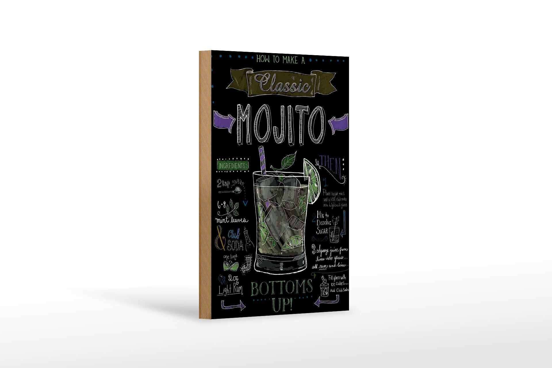 Holzschild Cocktail 12x18 cm Classic Mojito Rezept Tafeloptik Deko Schild