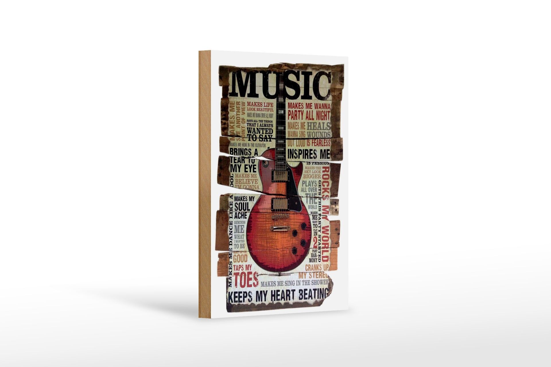 Holzschild Spruch 12x18 cm Gitarre keep my heart beating Deko Schild