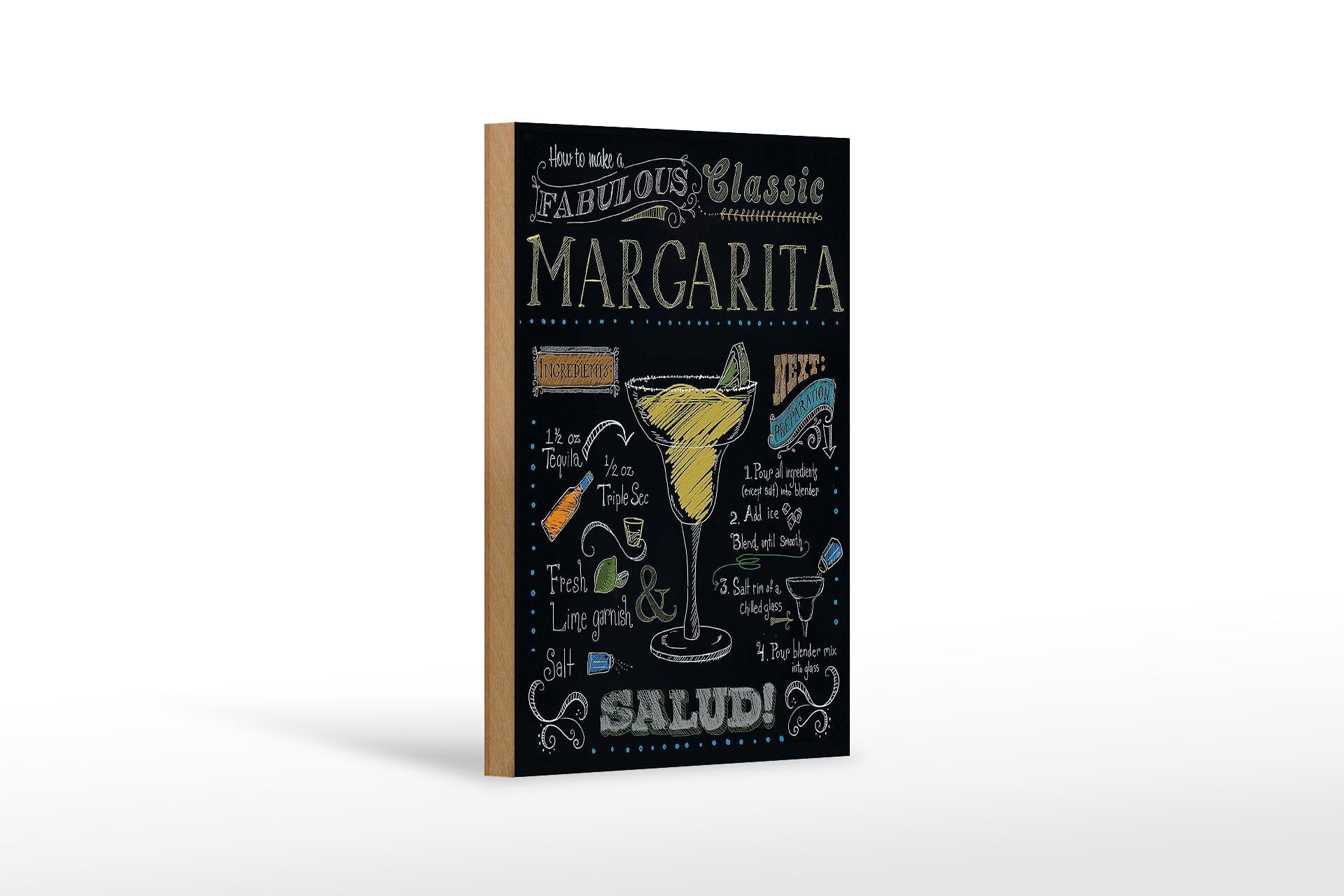 Holzschild Cocktail 12x18 cm Classic Margarita Rezept Tafeloptik Deko Schild