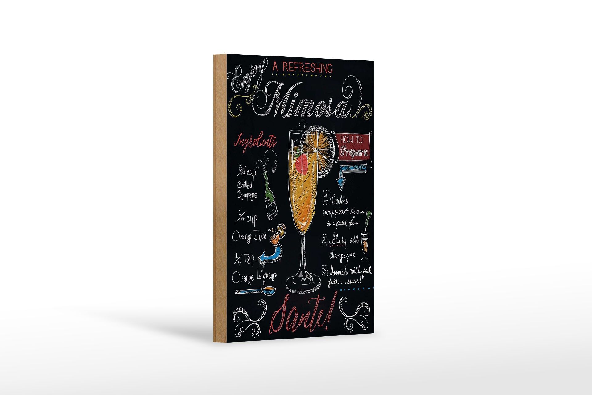 Holzschild Cocktail 12x18 cm Enjoy Mimosa Rezept Tafeloptik Deko Schild