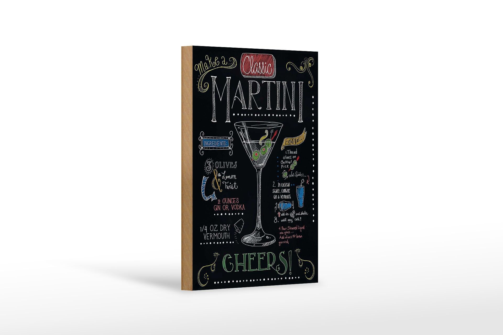 Holzschild Cocktail 12x18 cm Classic Martini Rezept Tafeloptik Deko Schild