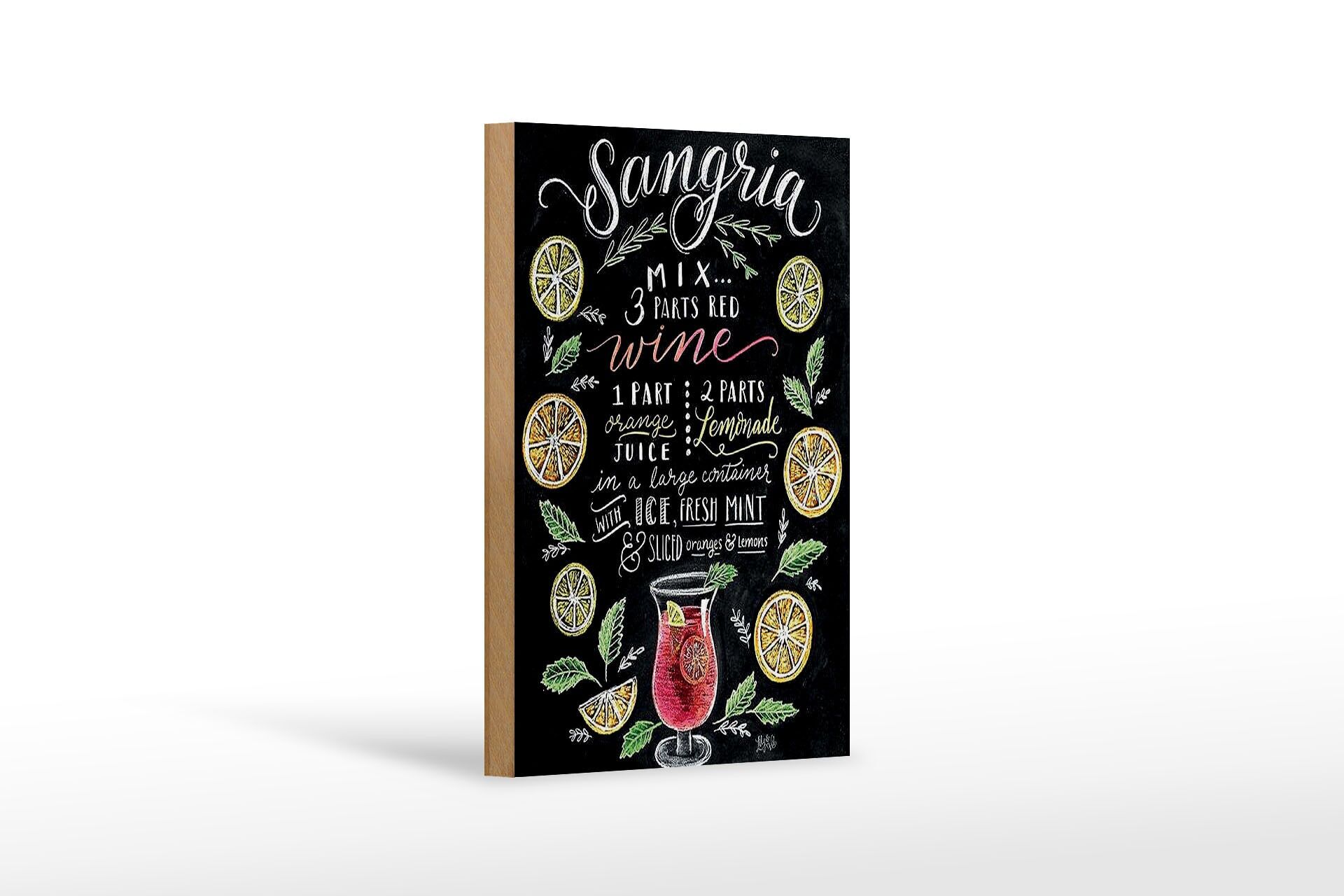 Holzschild Cocktail 12x18 cm Sangria Rezept Tafeloptik Deko Schild