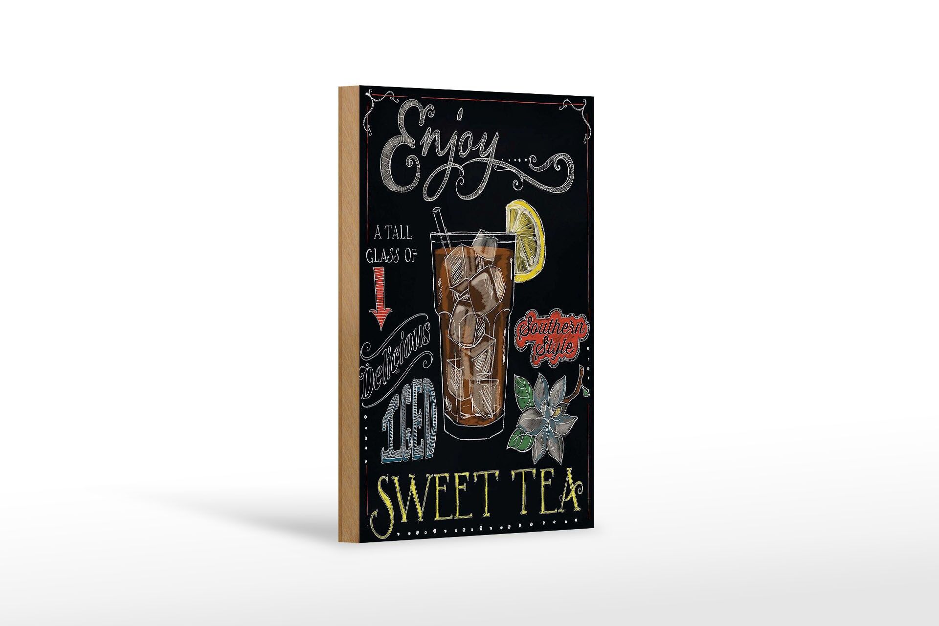 Holzschild Cocktail 12x18 cm Enjoy Sweet Iced Tea Tafeloptik Deko Schild