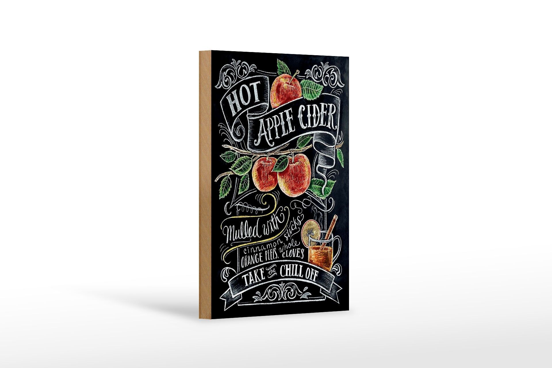 Holzschild Alkohol 12x18 cm hot Apple Cider Tafeloptik Deko Schild