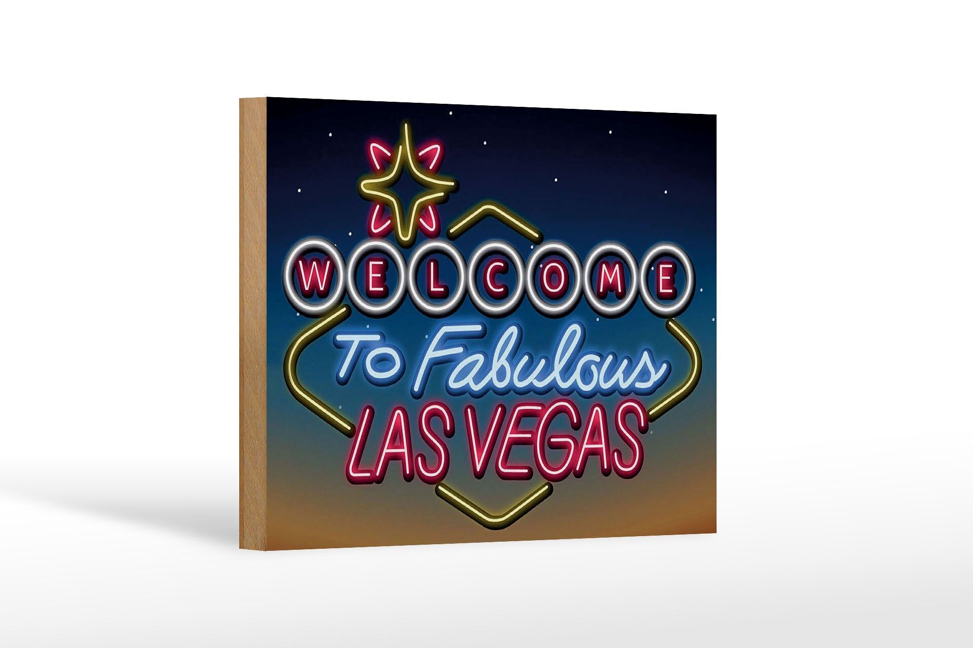 Holzschild Reise 12x18 cm Welcome to fabulous Las Vegas Reklame Deko Schild