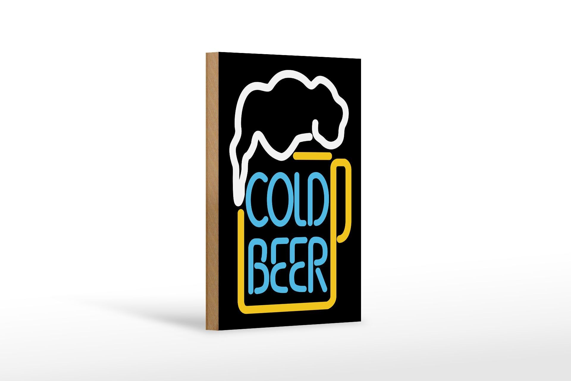Holzschild Alkohol 12x18 cm Cold Bear Reklame Neonoptik Deko Schild