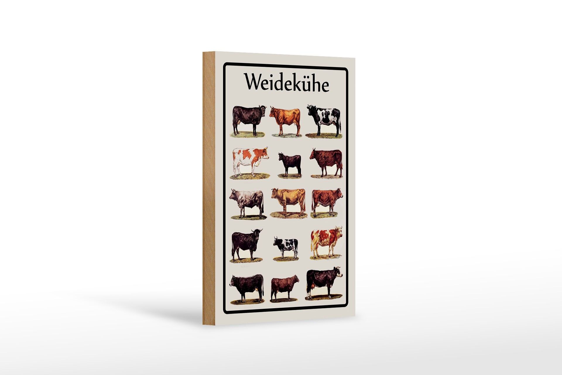 Holzschild Tiere 12x18 cm Weidekühe bildliche Aufstellung Deko Schild