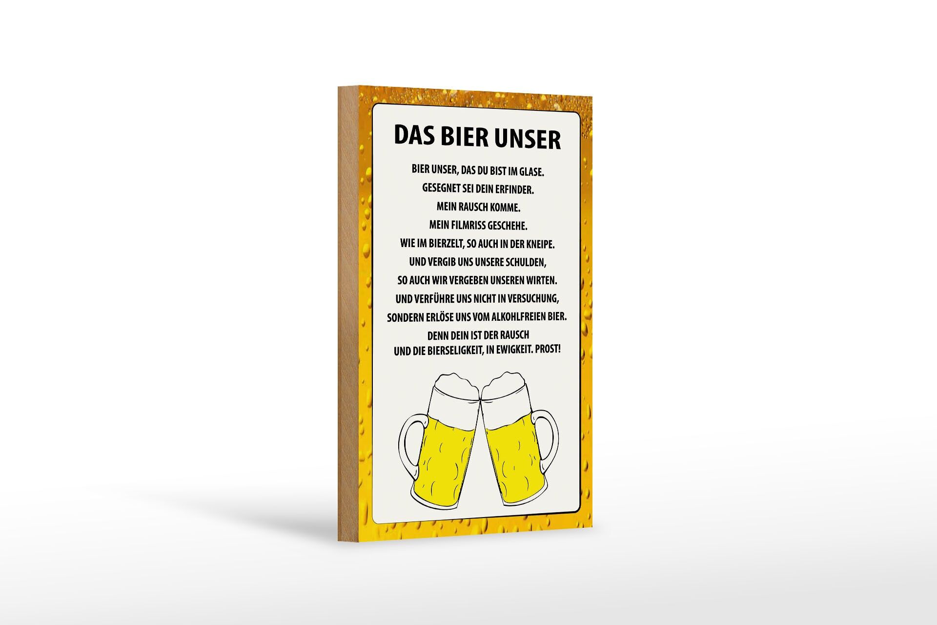 Holzschild Spruch 12x18 cm Das Bier Unser Gebote Biergläser Deko Schild