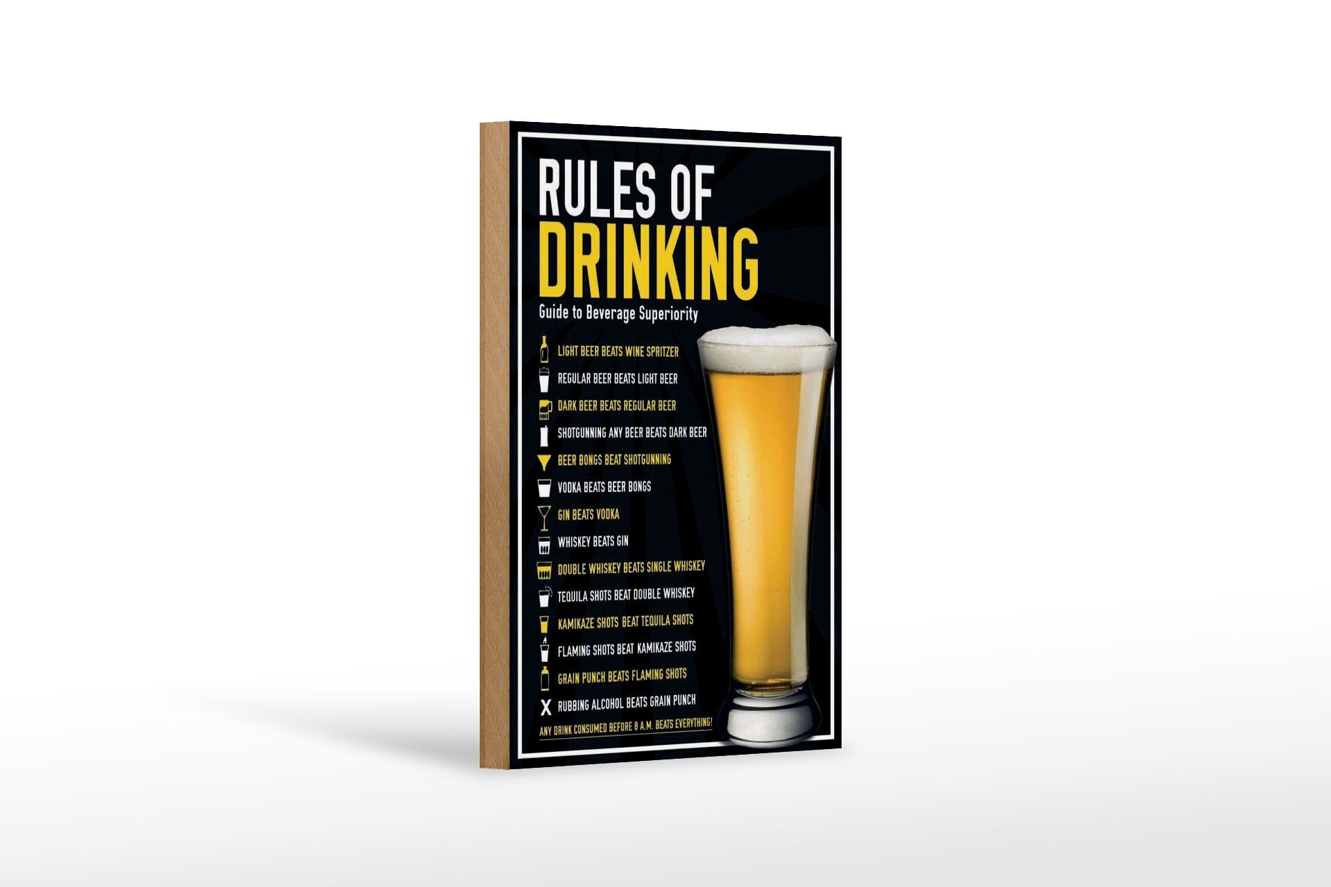 Panneau en bois « Alcool » 12 x 18 cm, Règles de consommation d'alcool, Panneau décoratif pour verre à bière
