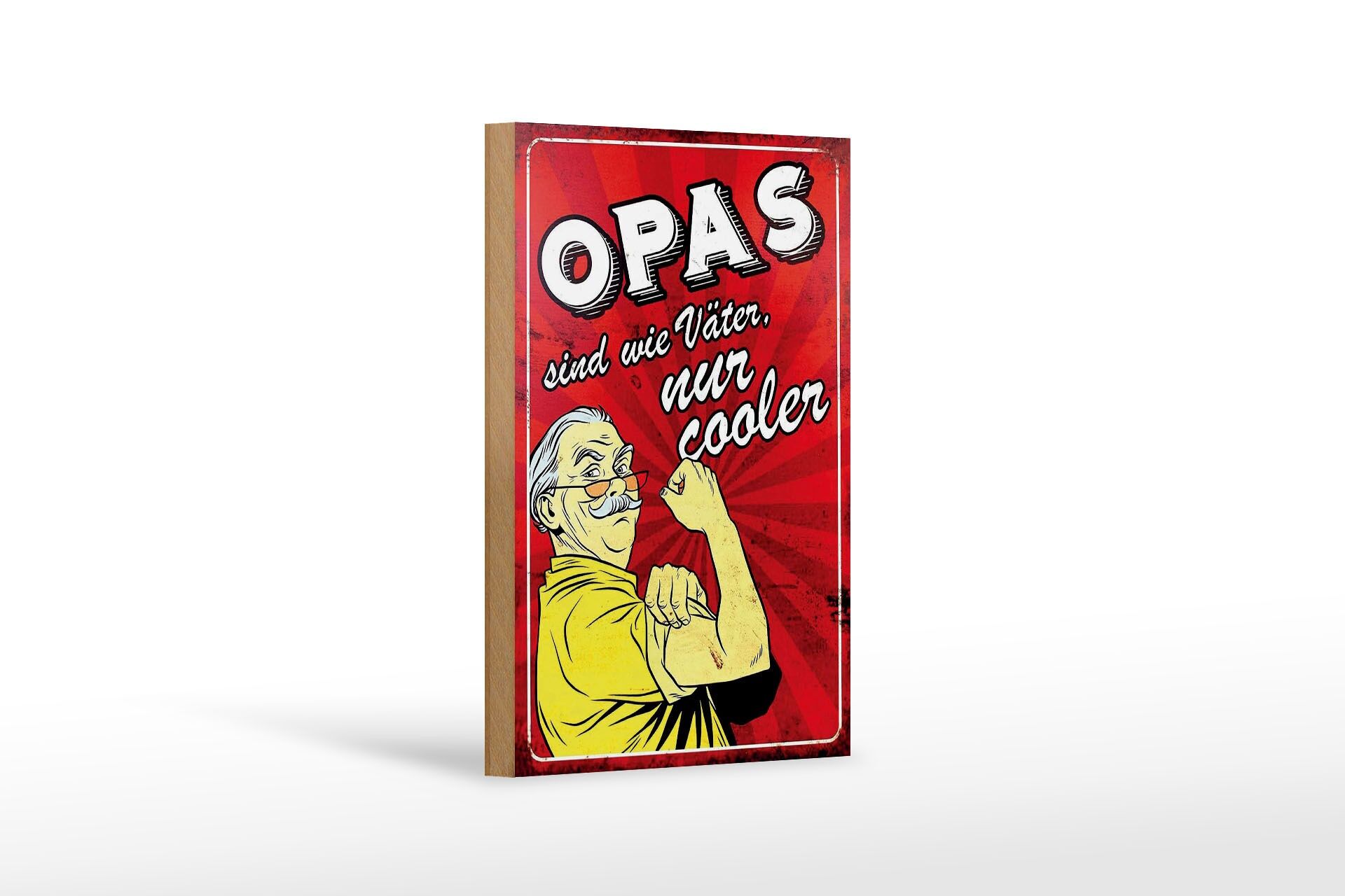 Holzschild Spruch 12x18 cm Opas sind wie Väter nur cooler rotes Deko Schild
