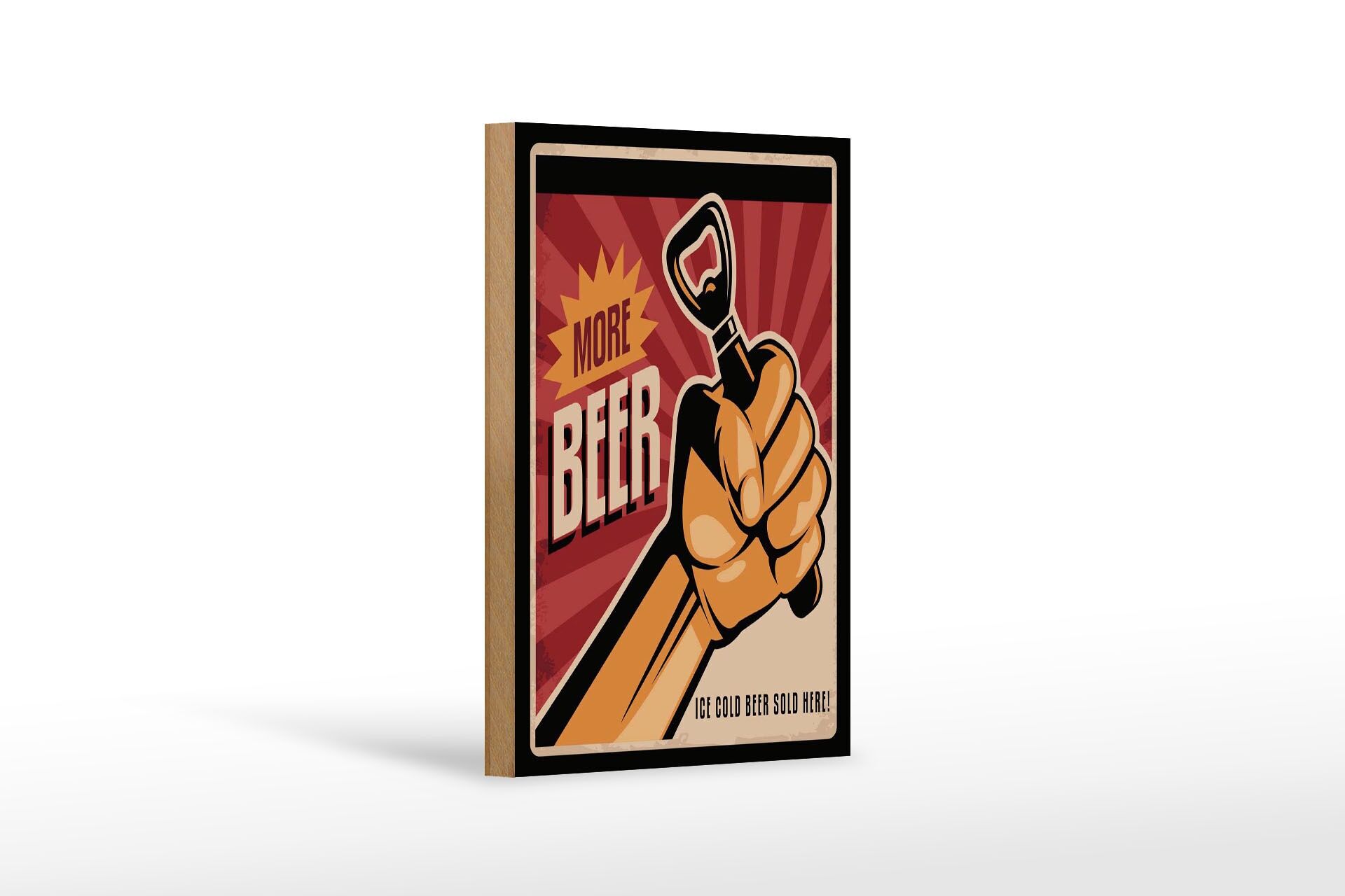 Holzschild Reklame 12x18 cm More Beer ice cold sold here Deko Schild