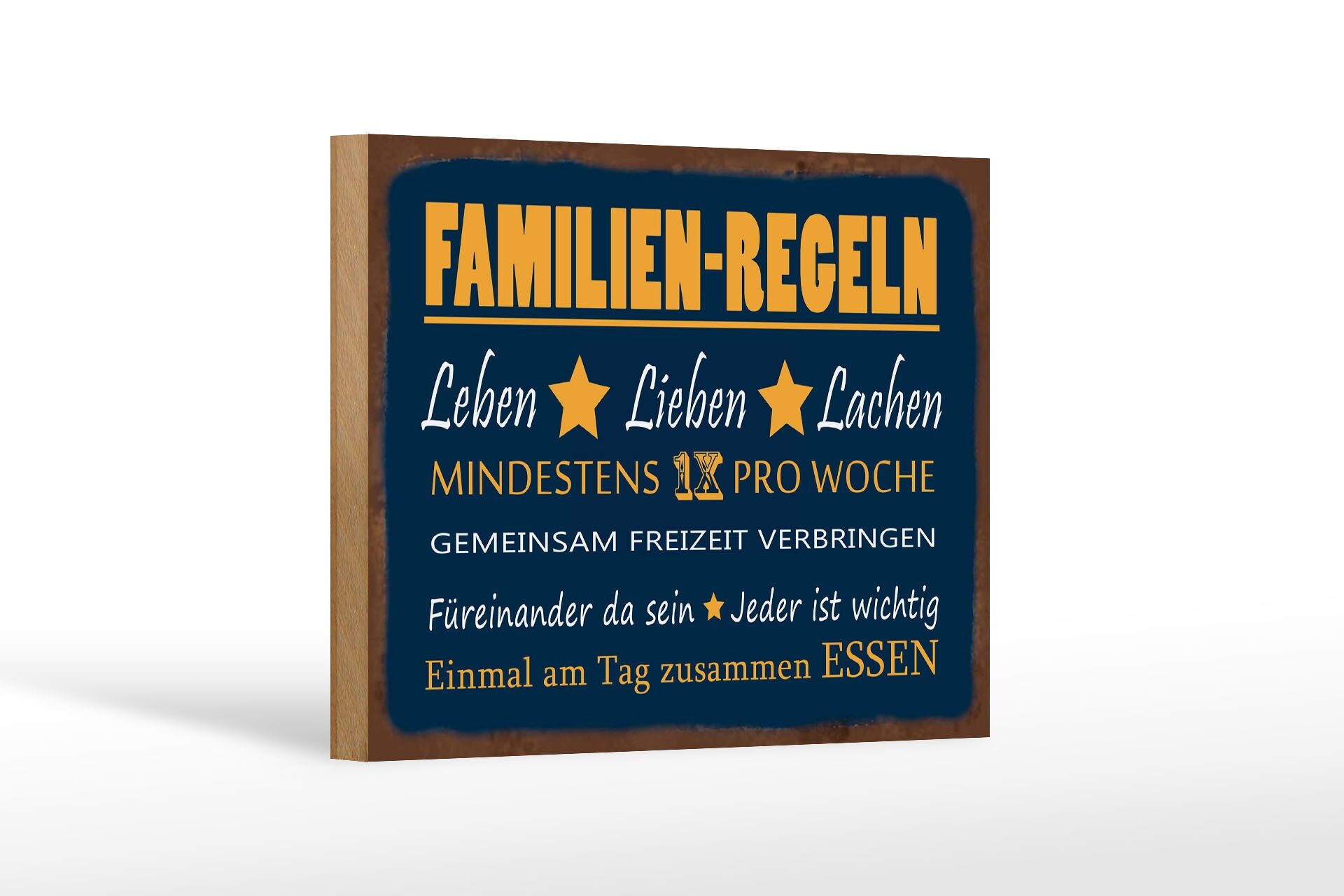 Holzschild Spruch 12x18 cm Familien Regeln Einmal zusammen essen Deko Schild