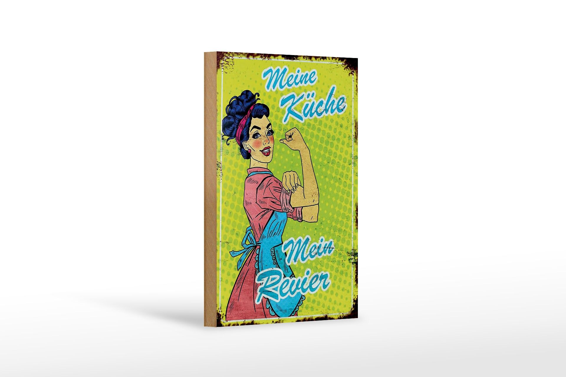 Holzschild Spruch 12x18 cm Meine Küche mein Revier Retro Deko Schild