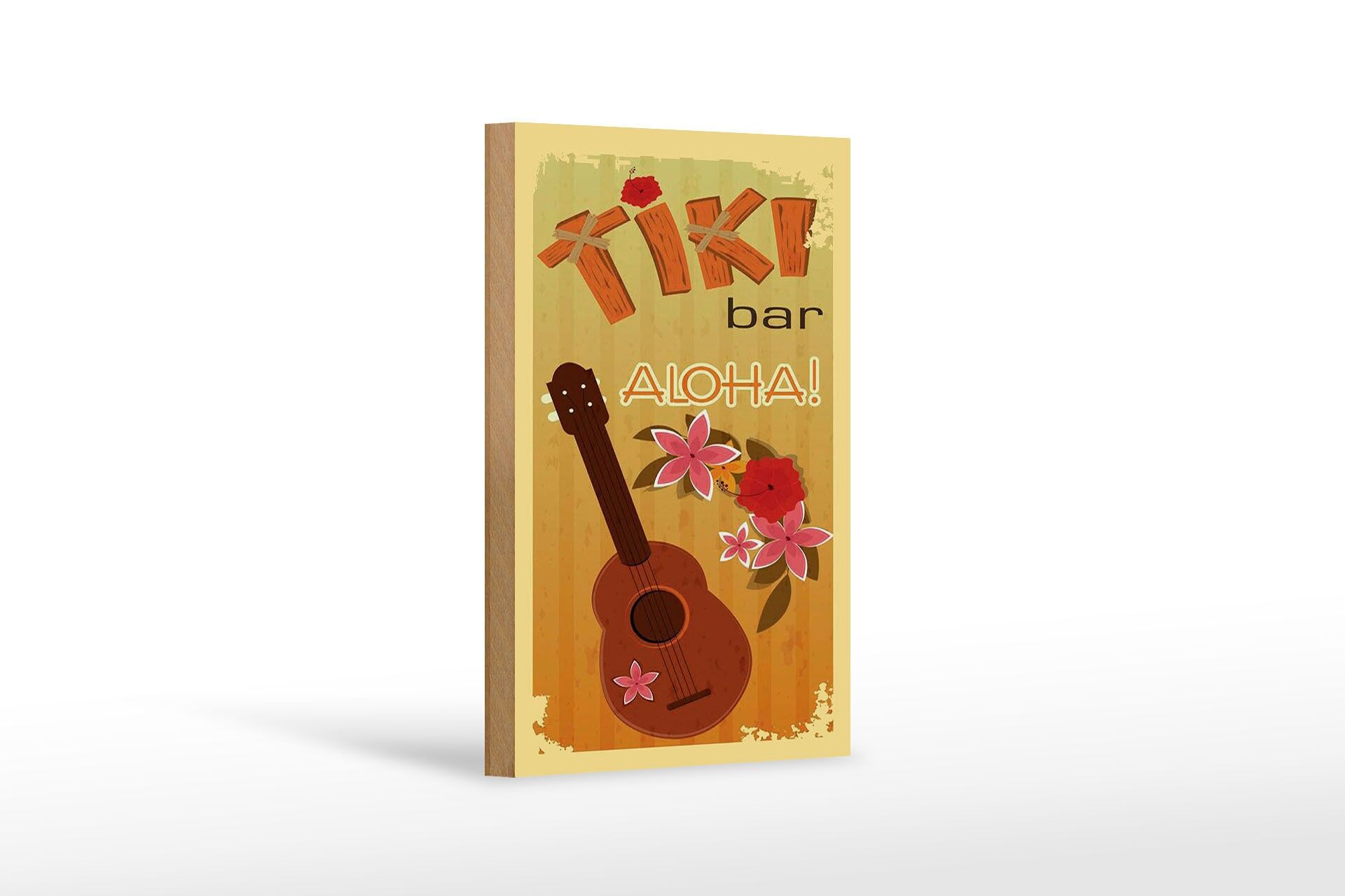 Holzschild Reklame 12x18 cm Tiki Bar Aloha Gitarre Deko Schild