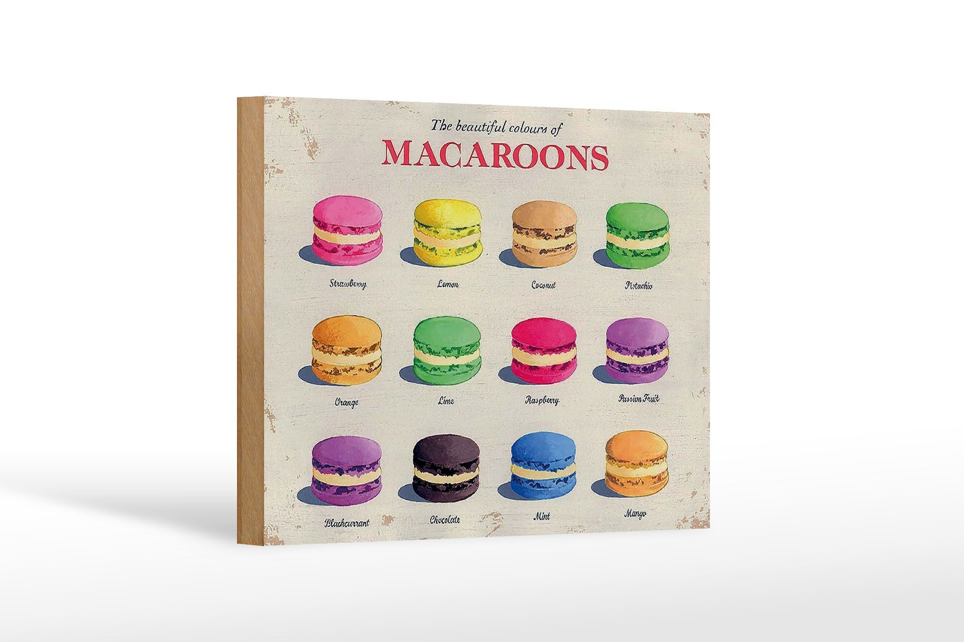 Holzschild Backen 12x18 cm The beautiful colours of Macaroons Deko Schild