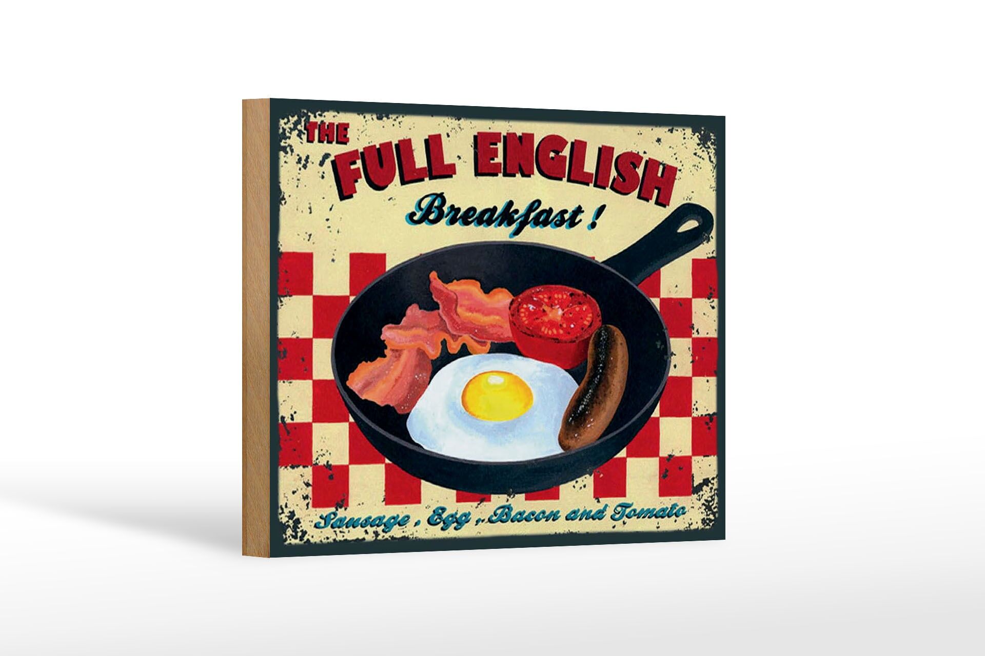 Holzschild Reklame 12x18 cm Full english Breakfast Retro Deko Schild