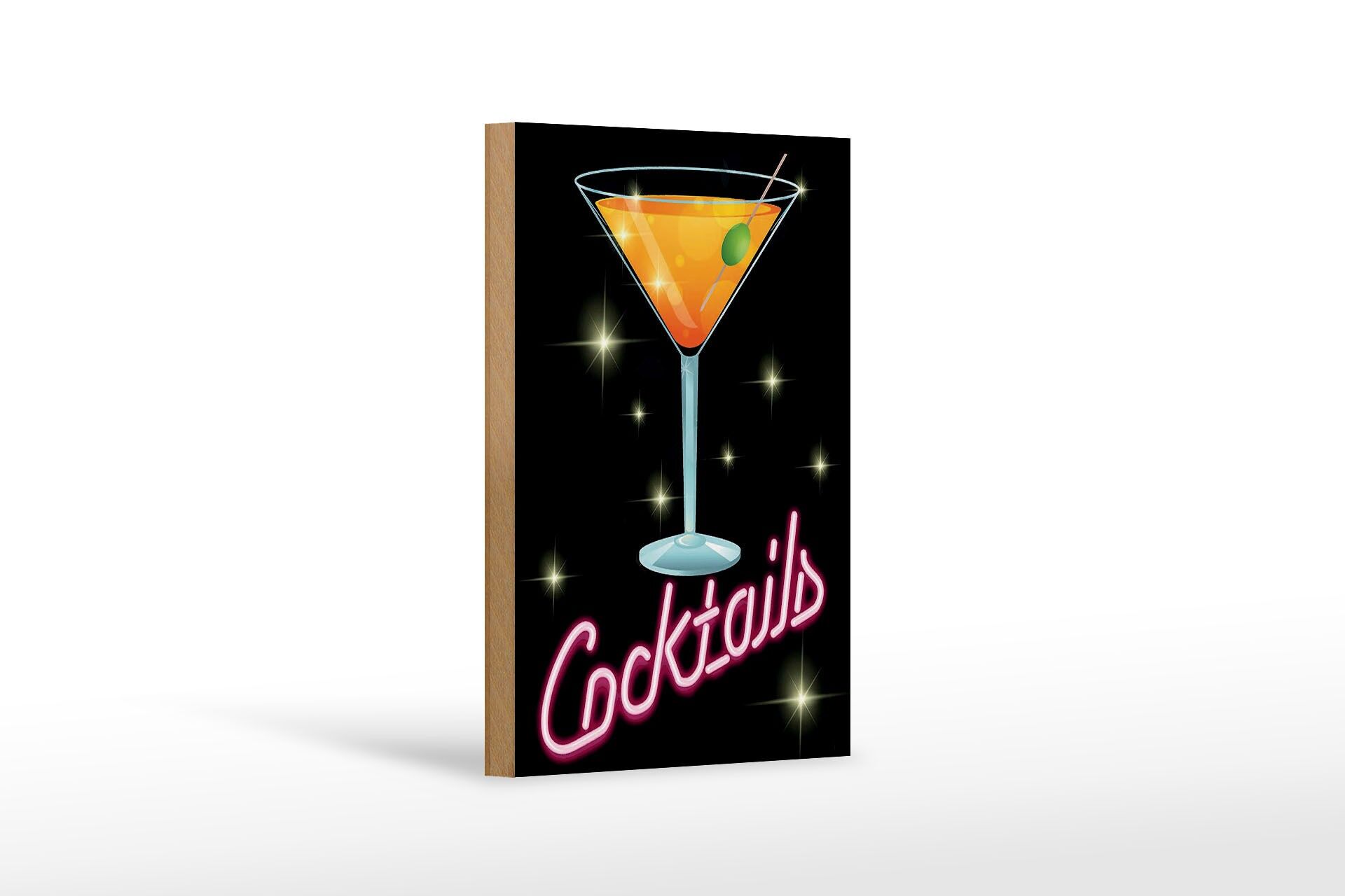 Holzschild Reklame 12x18 cm Cocktails Neonoptik Deko Schild