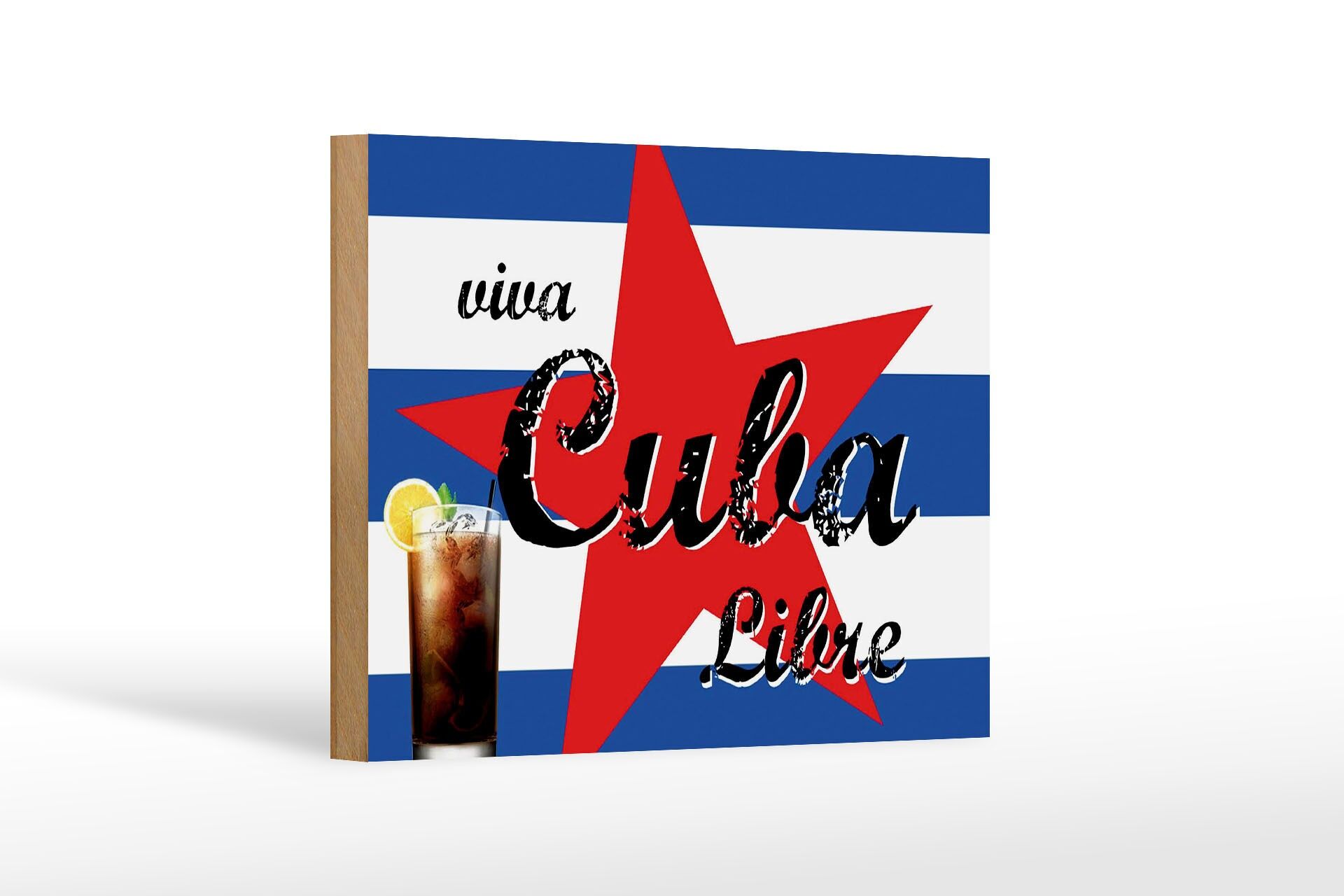 Holzschild Cocktail 12x18 cm viva Cuba Libre Glas Deko Schild