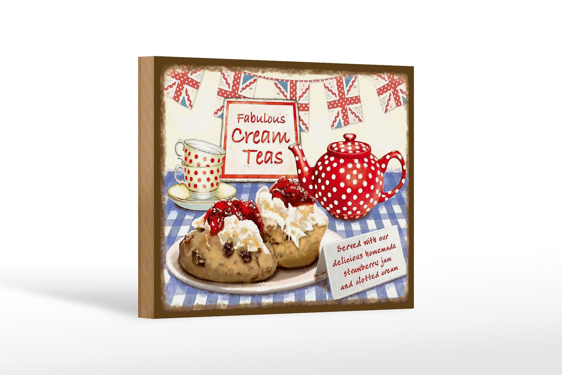 Holzschild Reklame 12x18 cm Fabulous Cream Teas Retro Deko Schild