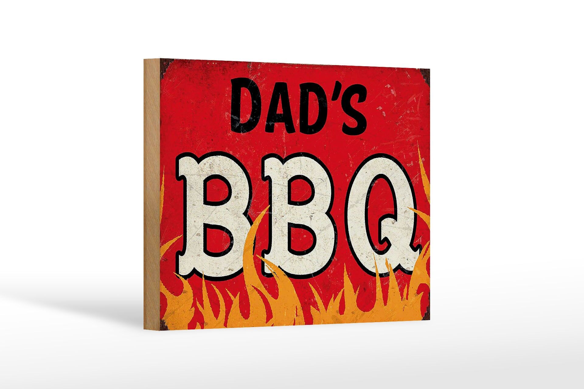 Holzschild Hinweis 12x18 cm Bads BBQ Flammen rotes Deko Schild