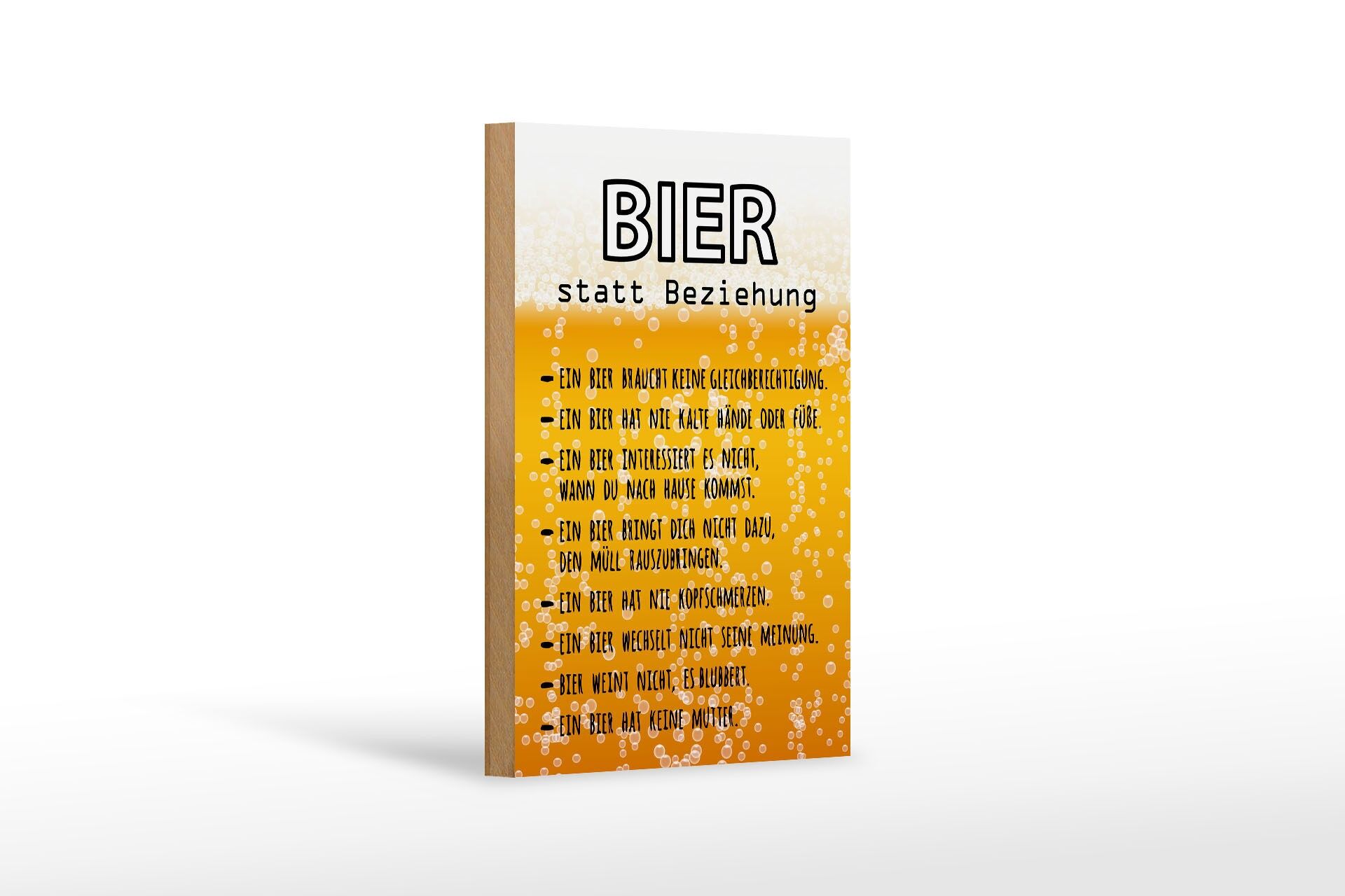 Holzschild Spruch 12x18 cm Bier statt Beziehung Gründe Deko Schild