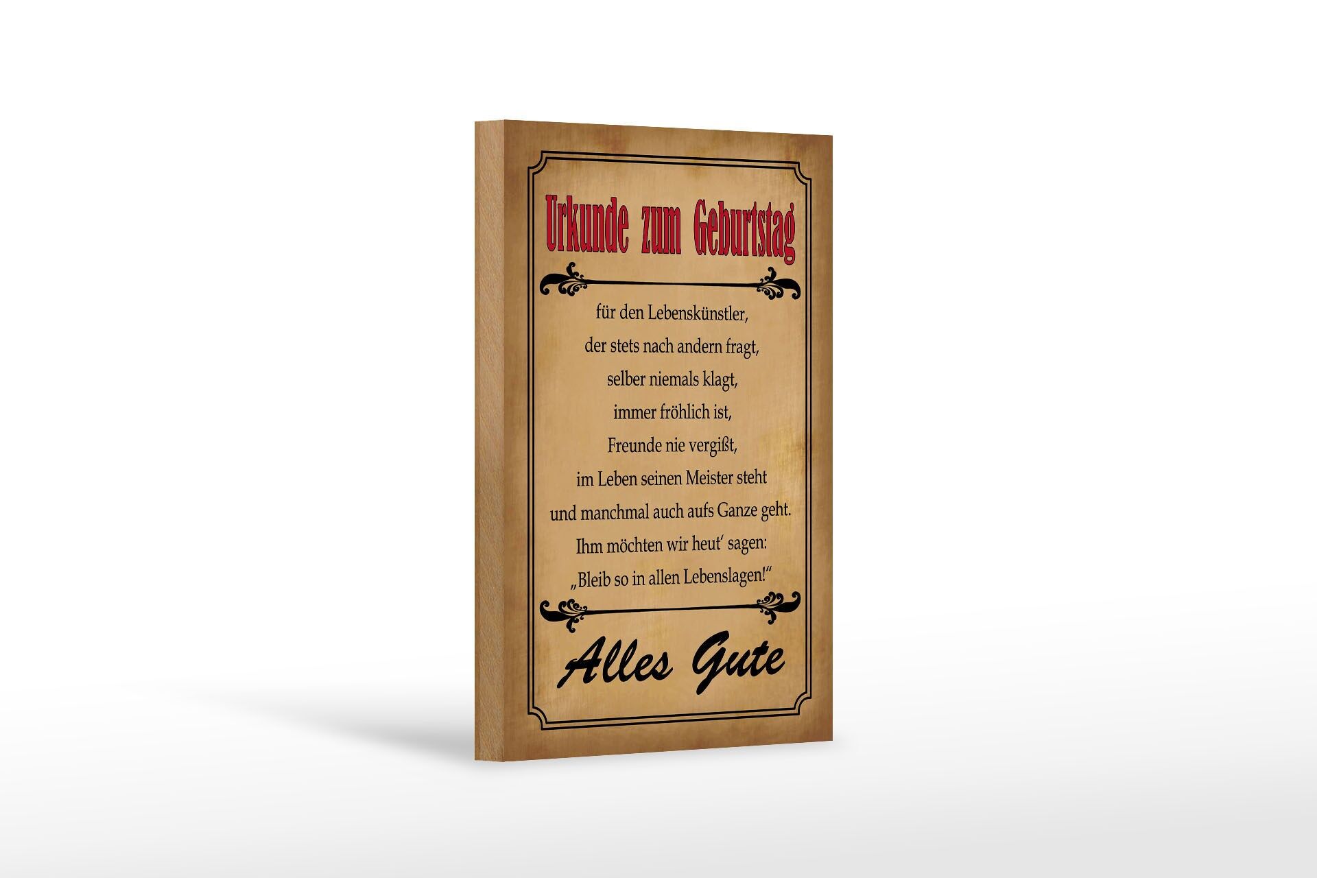 Holzschild Spruch 12x18 cm Urkunde zum Geburtstag Deko Schild