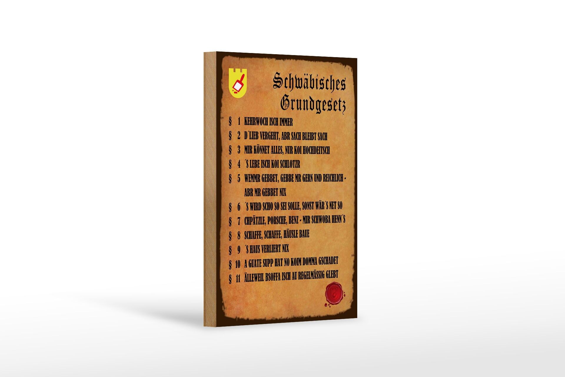 Holzschild Spruch 12x18 cm schwäbisches Grundgesetz Deko Schild