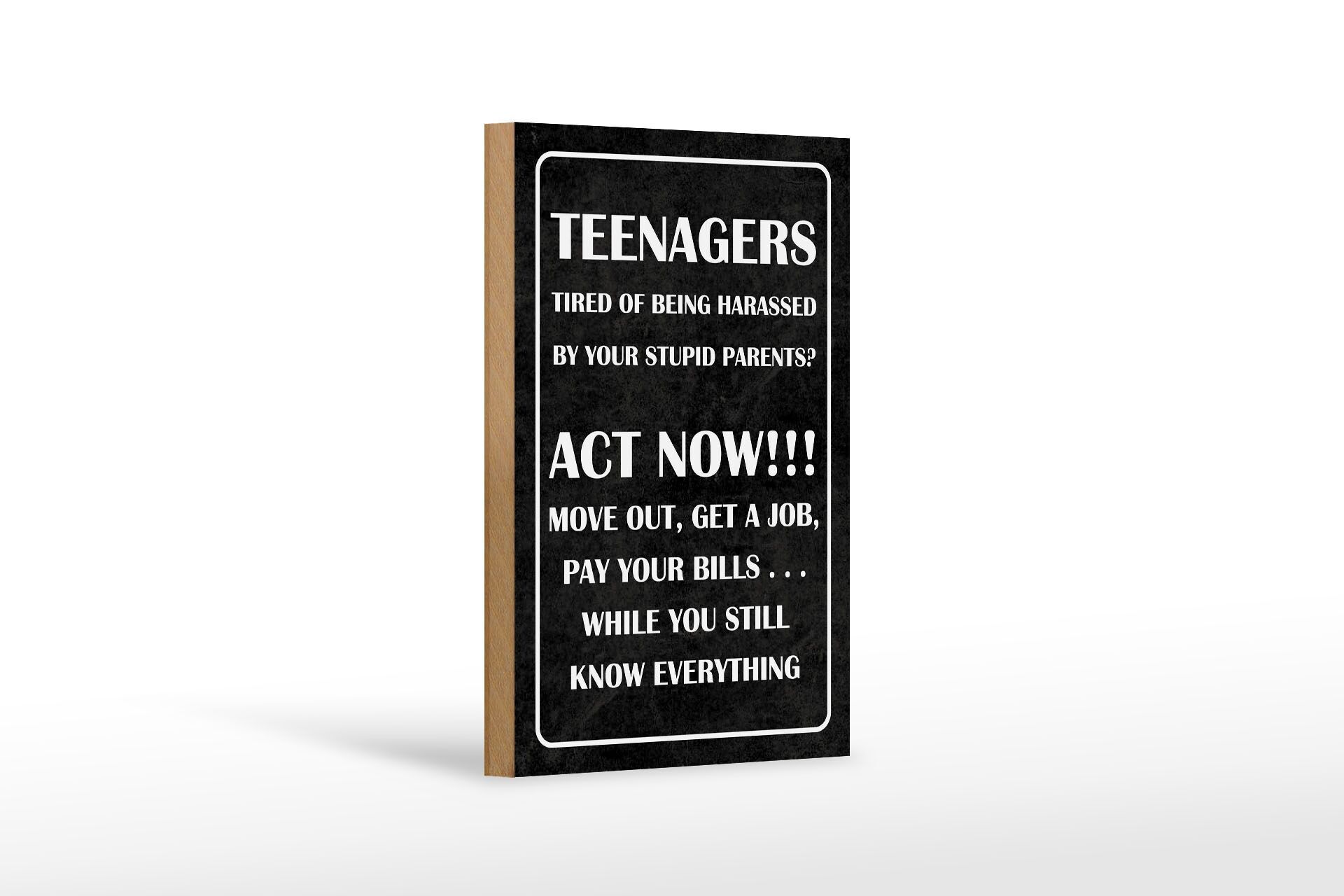 Holzschild Spruch 12x18 cm Teenager Act now Deko Schild