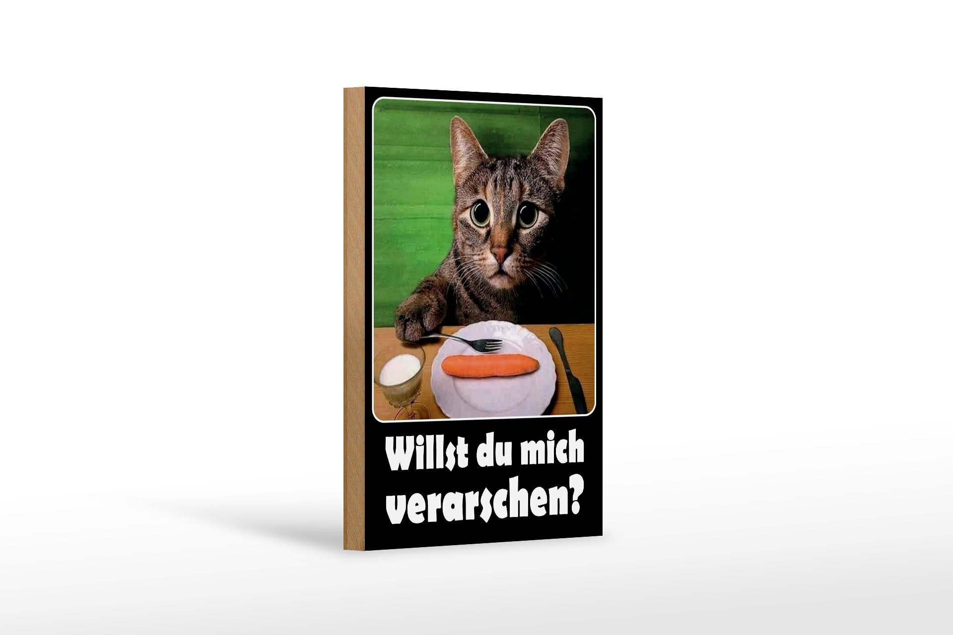 Holzschild Tiere 12x18 cm Katze willst du mich verarschen Karotte Deko Schild