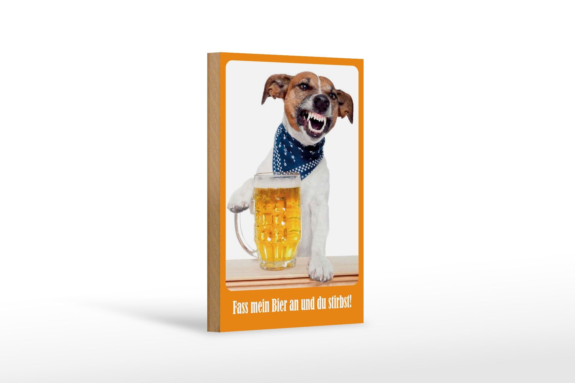 Panneau décoratif en bois « Alcool » 12x18 cm, chien : « Touche à ma bière et tu mourras ».