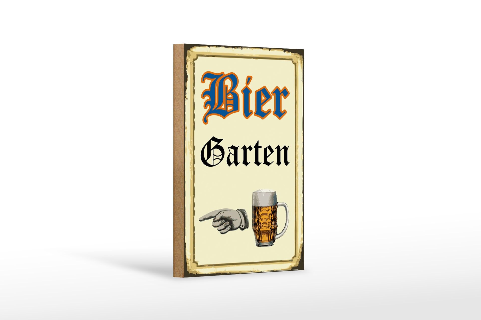 Holzschild Reklame 12x18 cm Biergarten Hand nach links Deko Schild