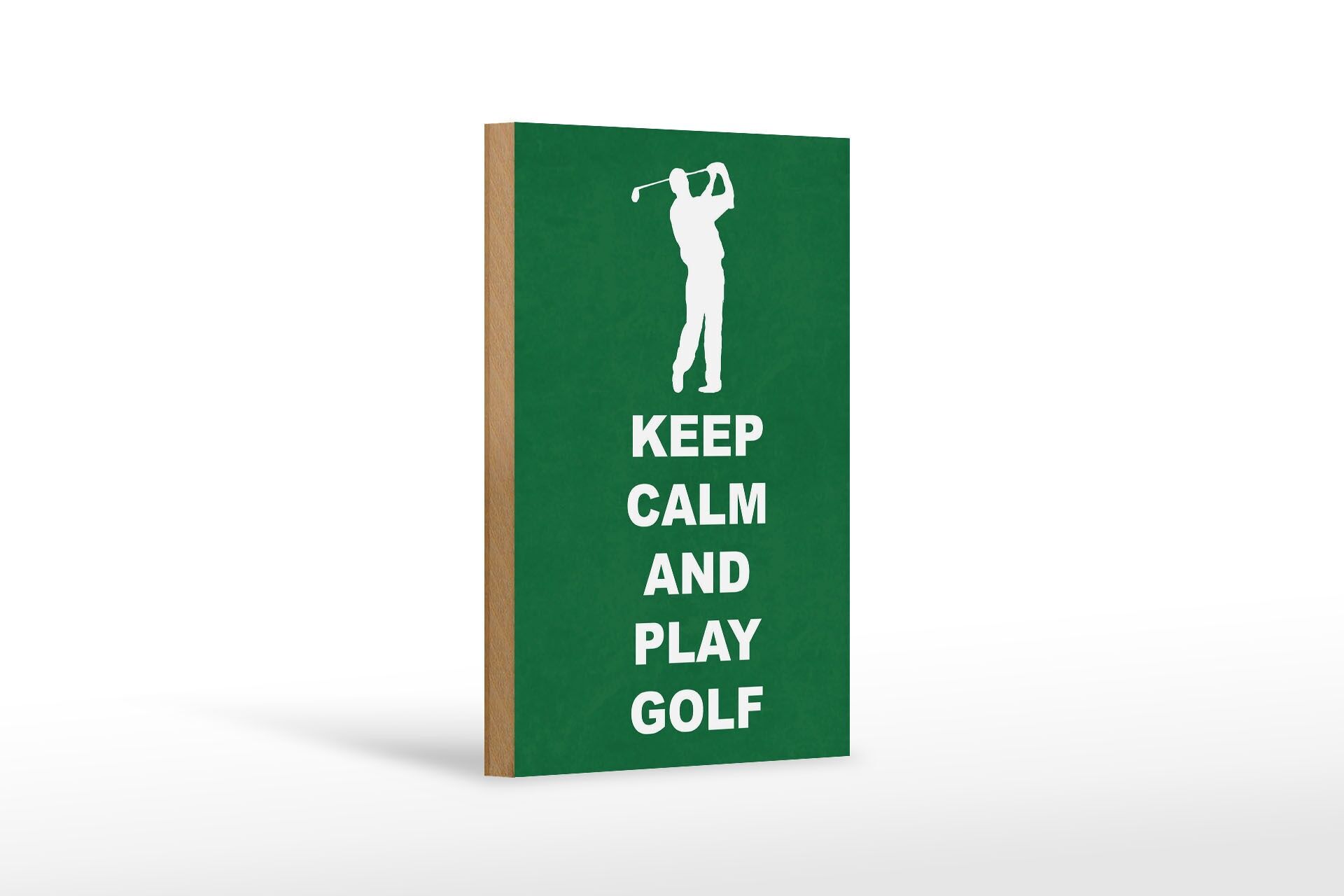 Holzschild Spruch 12x18 cm Keep calm and play Golf Deko Schild