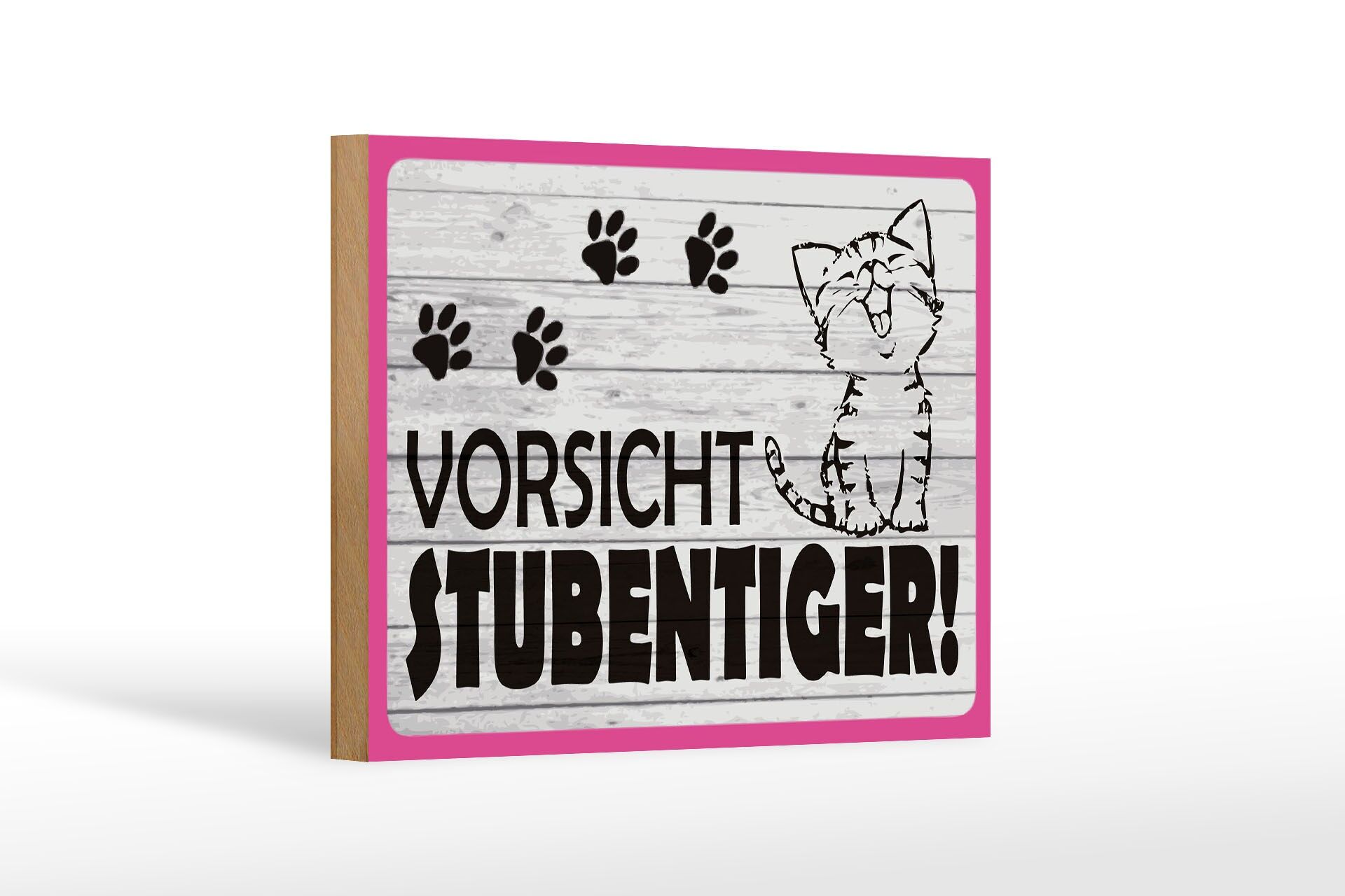 Panneau en bois, avertissement, 12 x 18 cm, Attention : Chat domestique, empreinte de patte, panneau décoratif