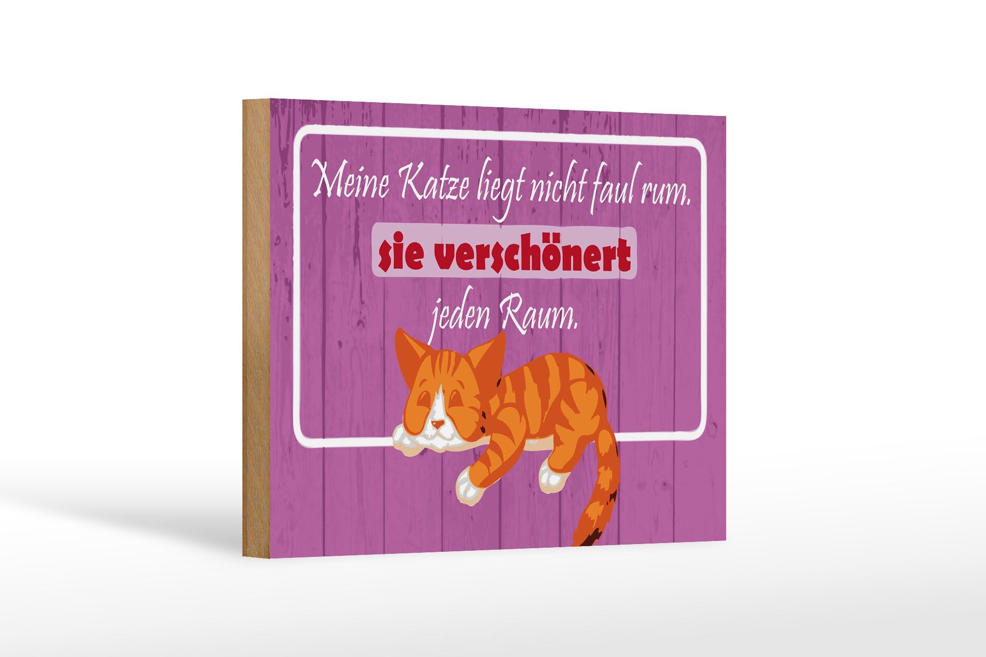 Holzschild Spruch 12x18 cm meine Katze liegt nicht faul rum Deko Schild