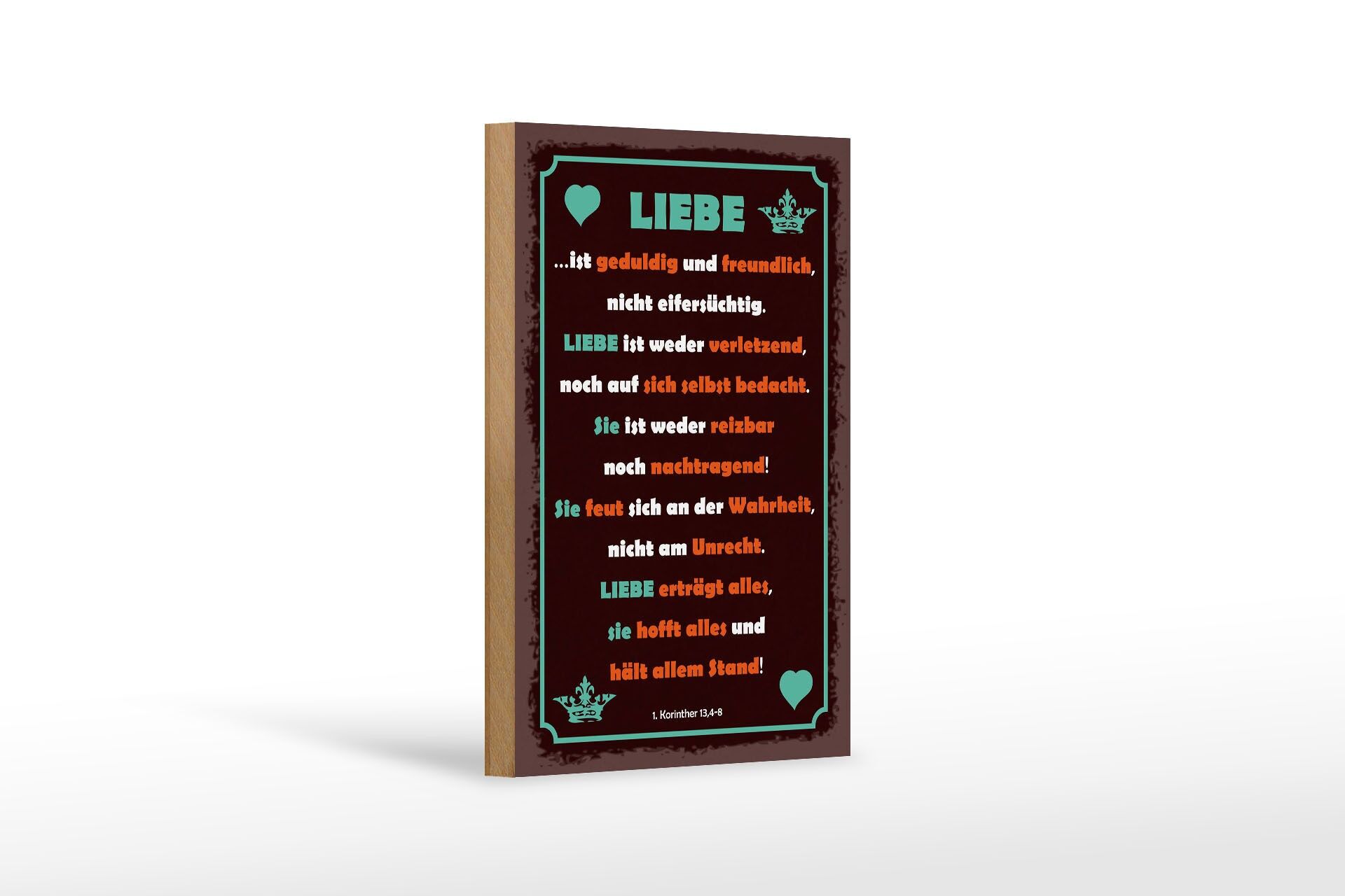 Holzschild Spruch 12x18 cm Liebe ist geduldig und freundlich Deko Schild