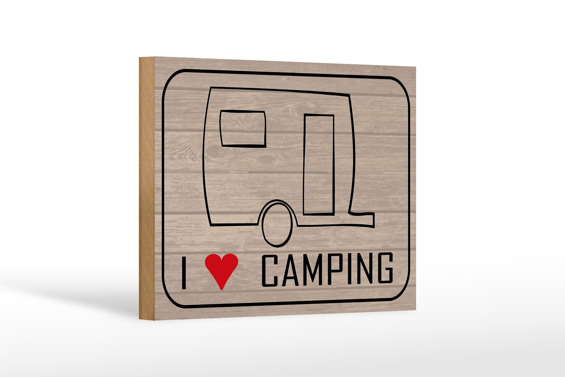 Holzschild Spruch 12x18 cm I love Camping Campingwagen Herz Deko Schild