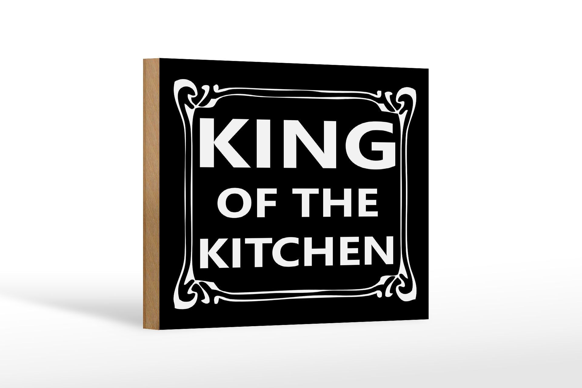 Holzschild Spruch 12x18 cm King of the kitchen schwarzes Deko Schild