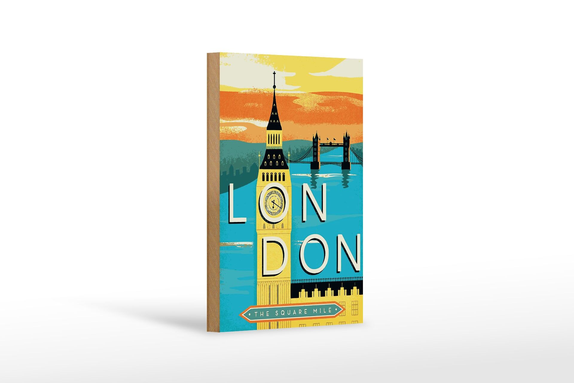 Holzschild Reise 12x18 cm London the square mile Big Ben Deko Schild