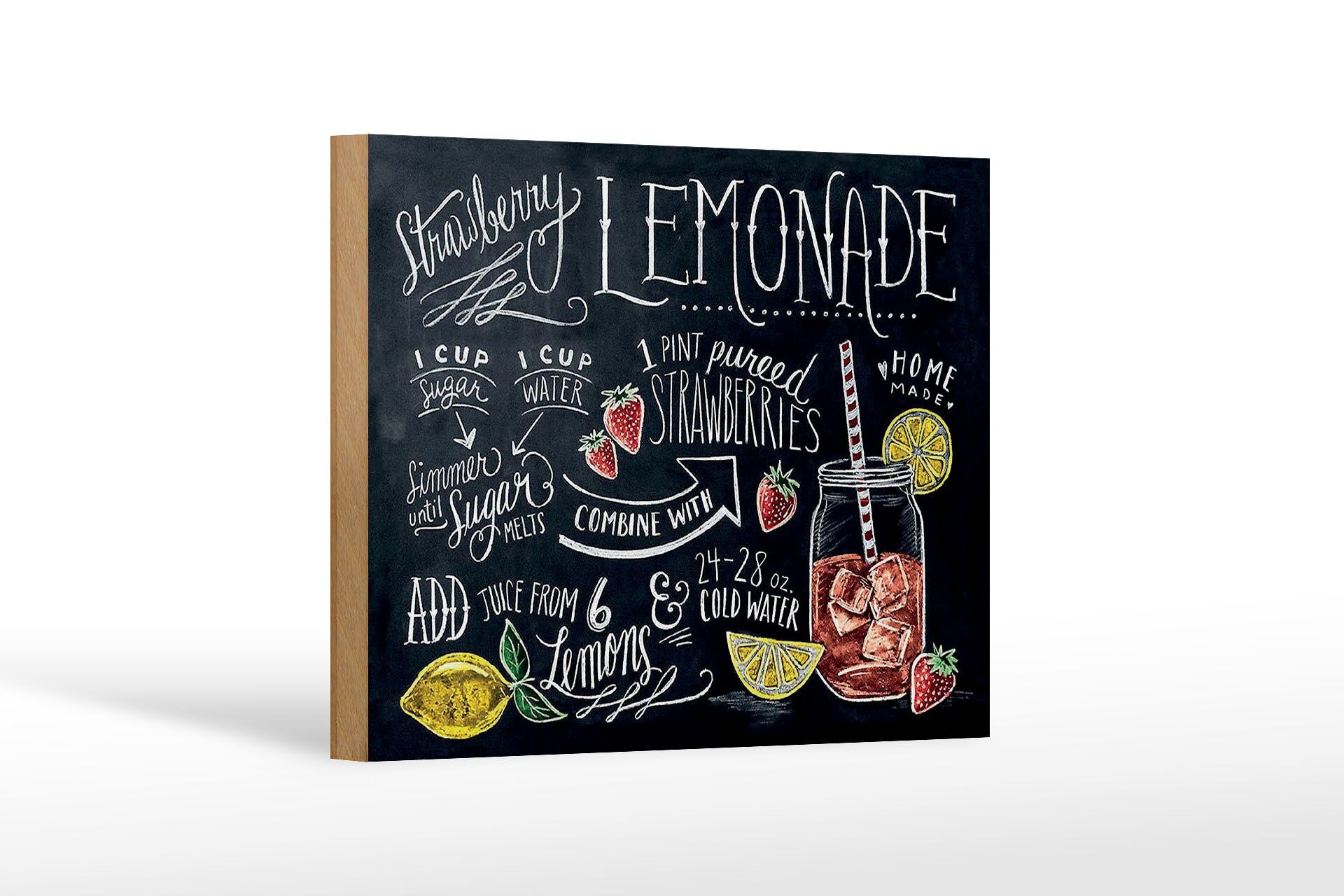 Holzschild Hinweis 12x18 cm Rezept Strawberry Lemonade Tafeloptik Deko