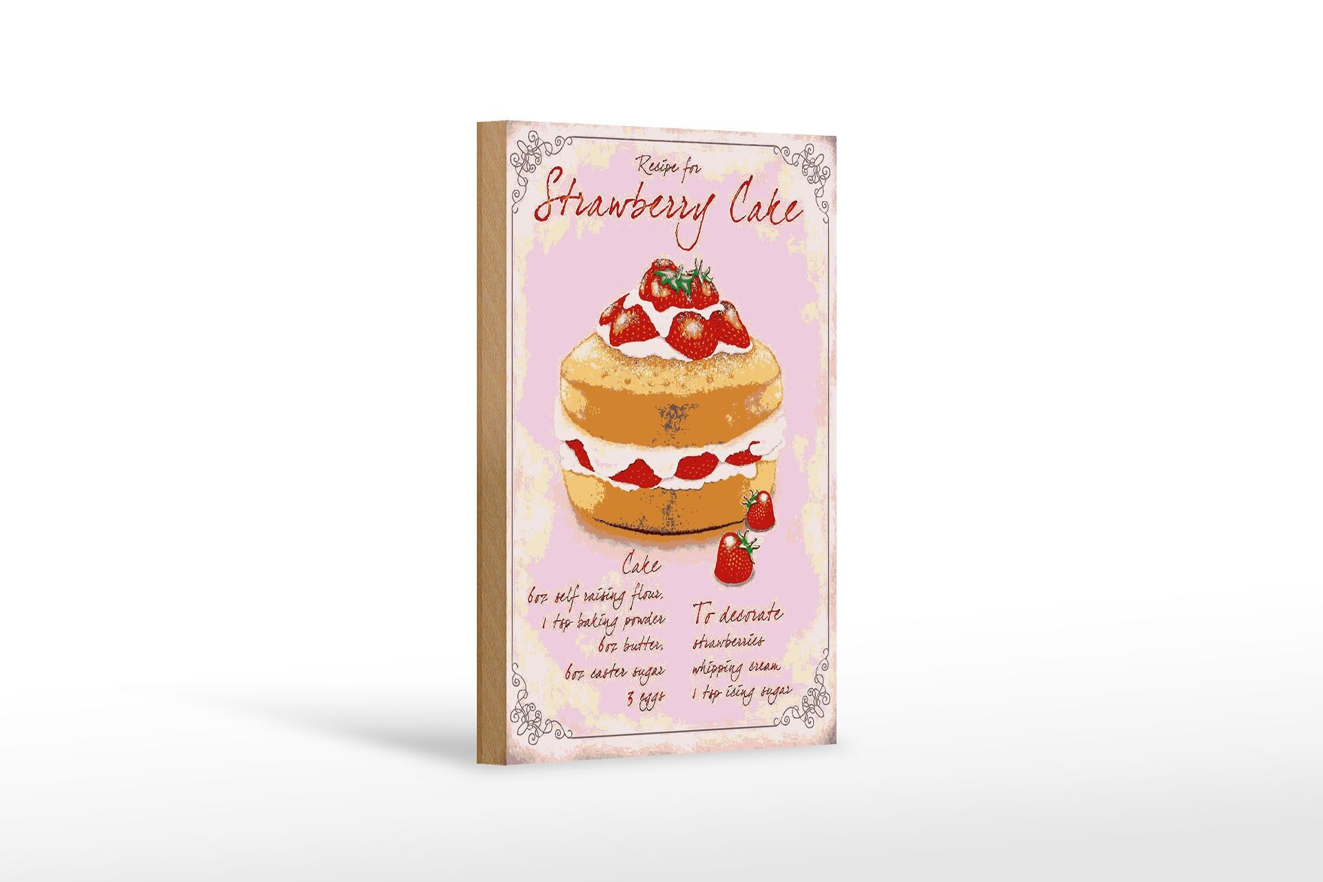 Holzschild Backen 12x18 cm Rezept Strawberry cake Deko Schild