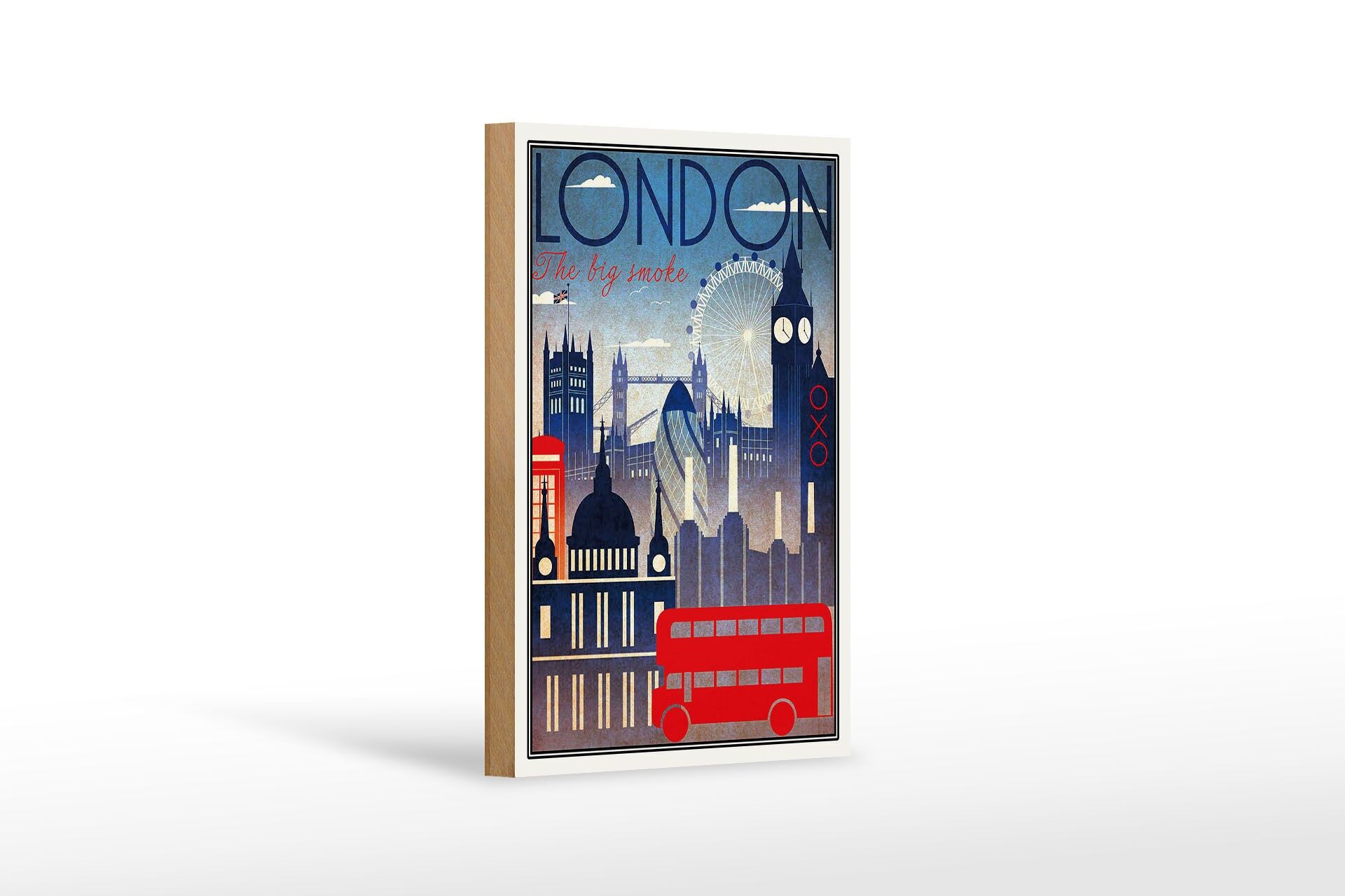 Holzschild Reise 12x18 cm London the big smoke roter Bus deko Schild